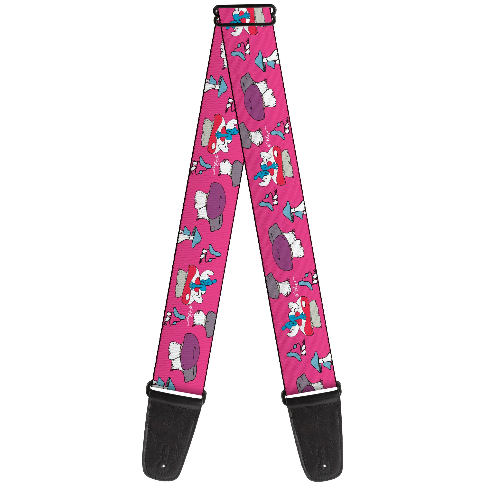 Guitar Strap - The Smurfs Like a Mushroom Pose Pink Guitar Straps The Smurfs