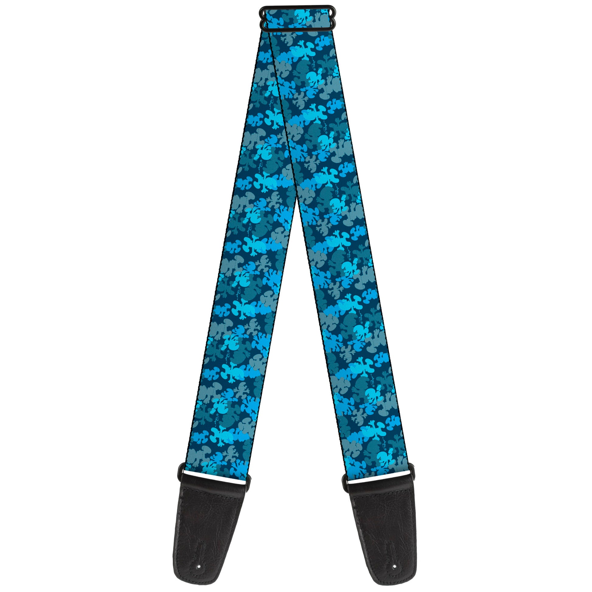Guitar Strap - The Smurfs Silhouette Poses Stacked Blues Guitar Straps The Smurfs