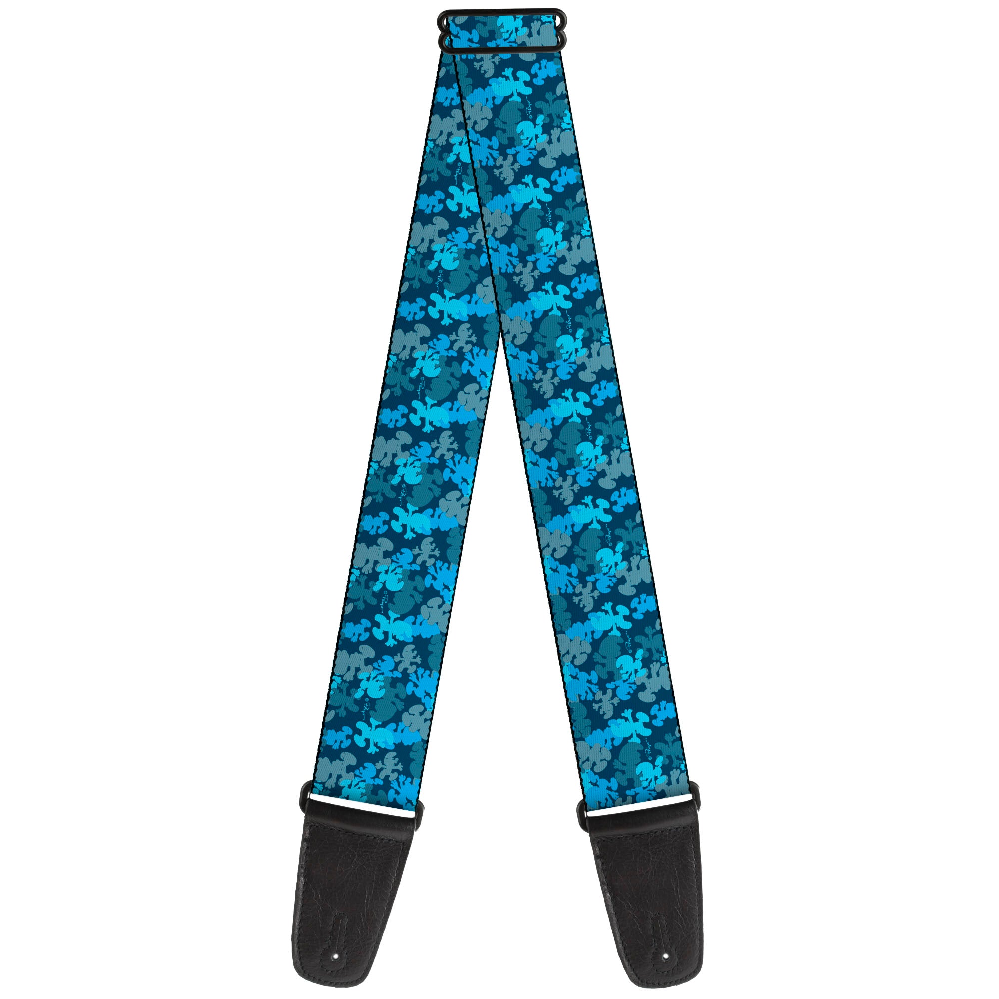 Guitar Strap - The Smurfs Silhouette Poses Stacked Blues Guitar Straps The Smurfs