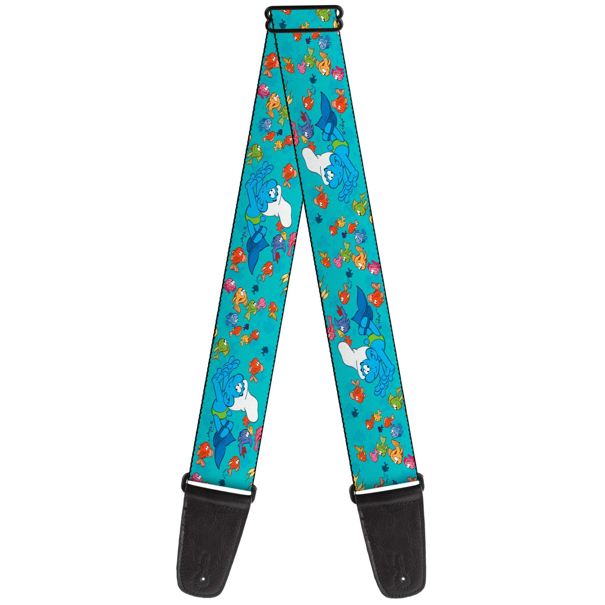 Guitar Strap - The Smurfs Swimming with Fish Blue/Multi Color Guitar Straps The Smurfs