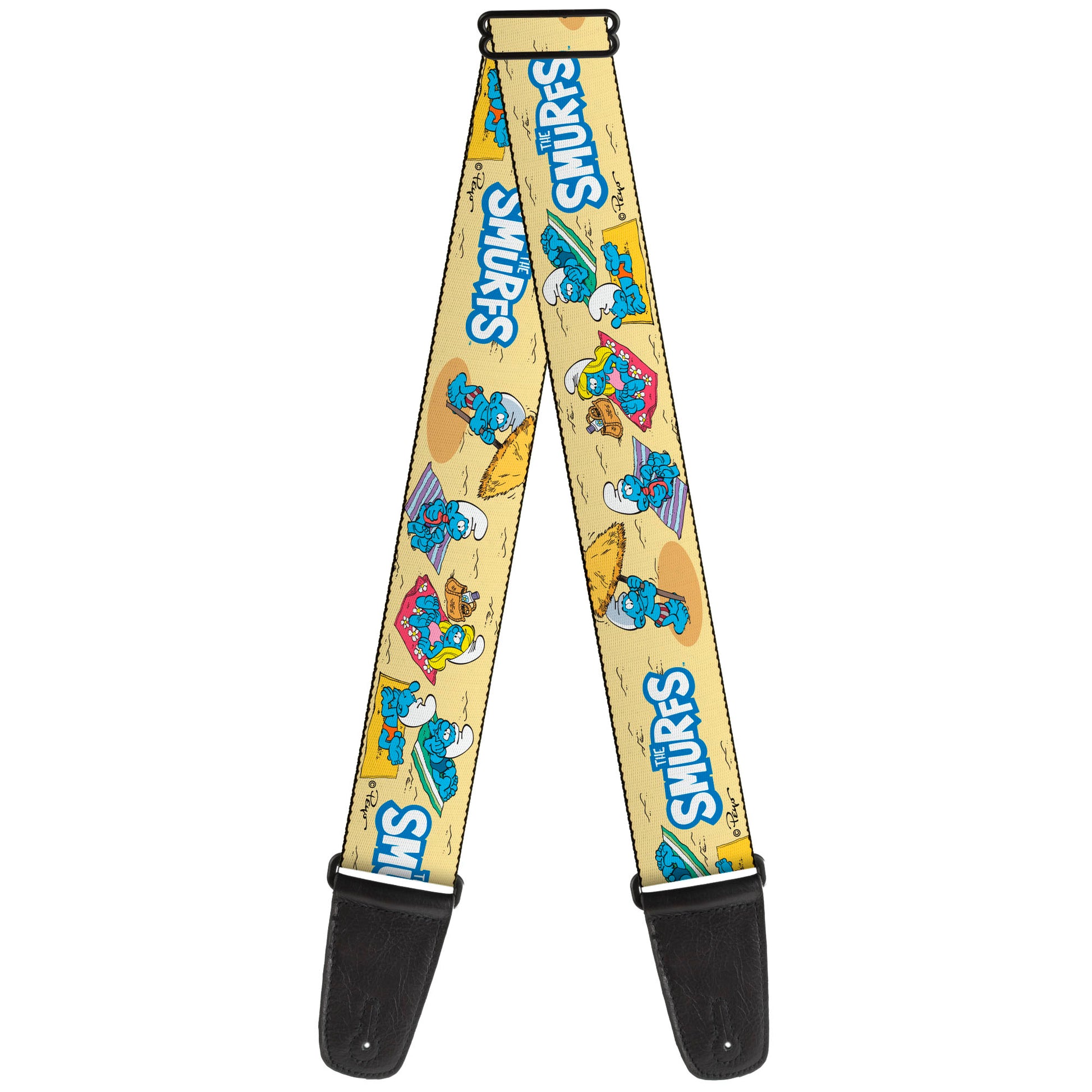 Guitar Strap - THE SMURFS Beach Day Fun Scene and Title Logo Guitar Straps The Smurfs