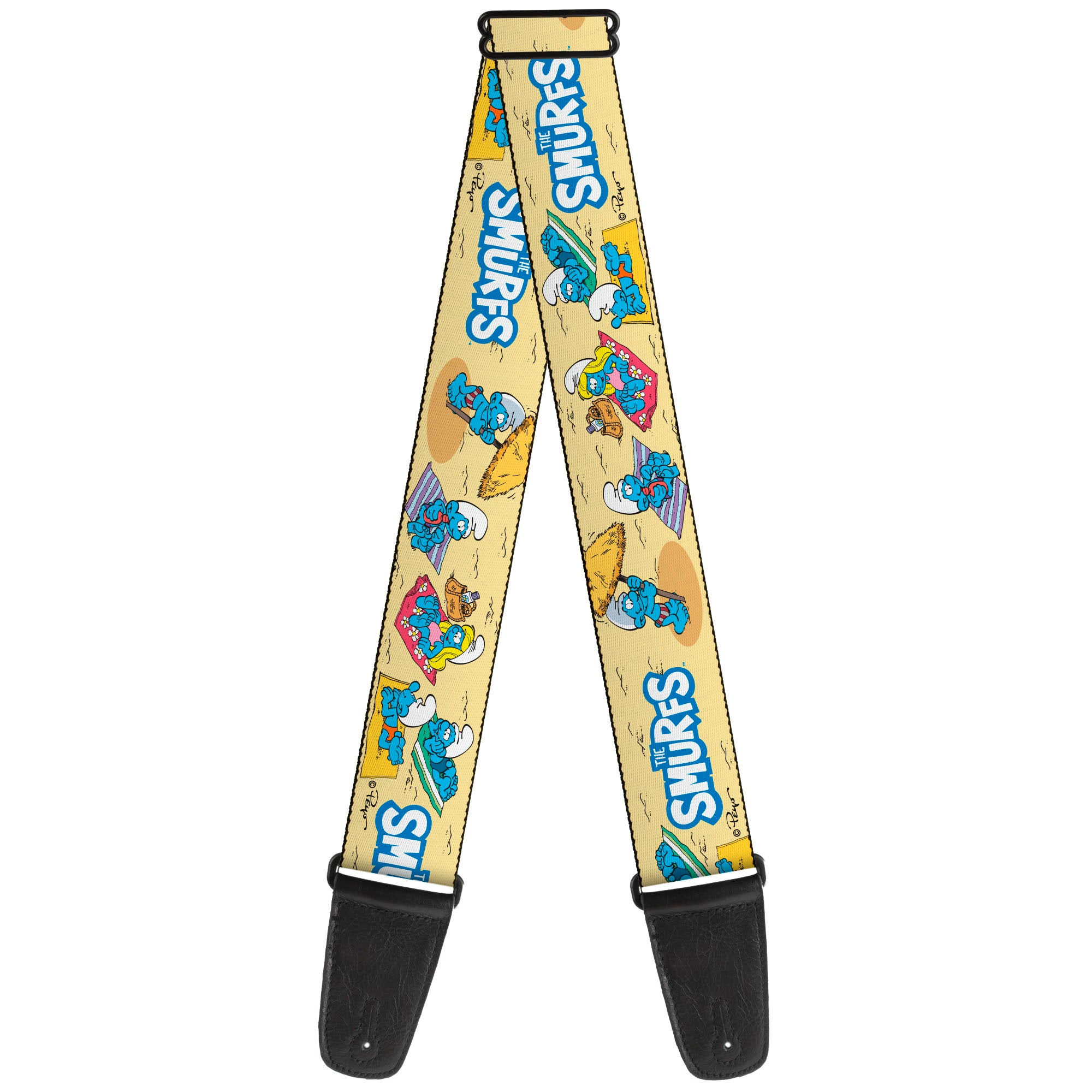 Guitar Strap - THE SMURFS Beach Day Fun Scene and Title Logo Guitar Straps The Smurfs