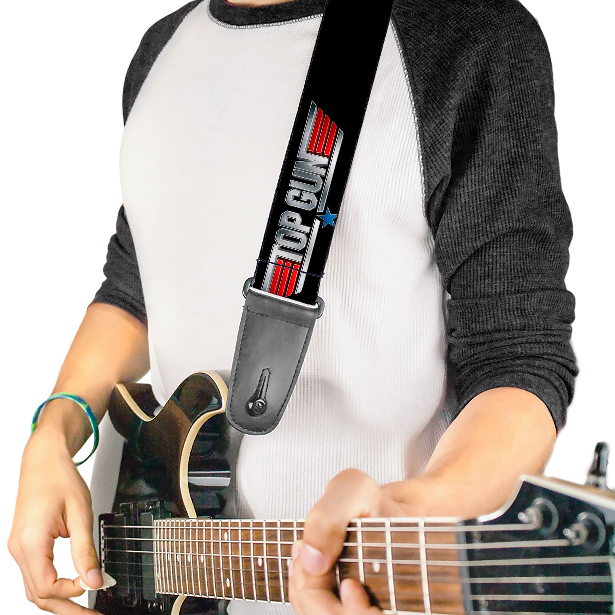 Guitar Strap - TOP GUN Title Logo Black/Silver/Red/Blue Guitar Straps Top Gun