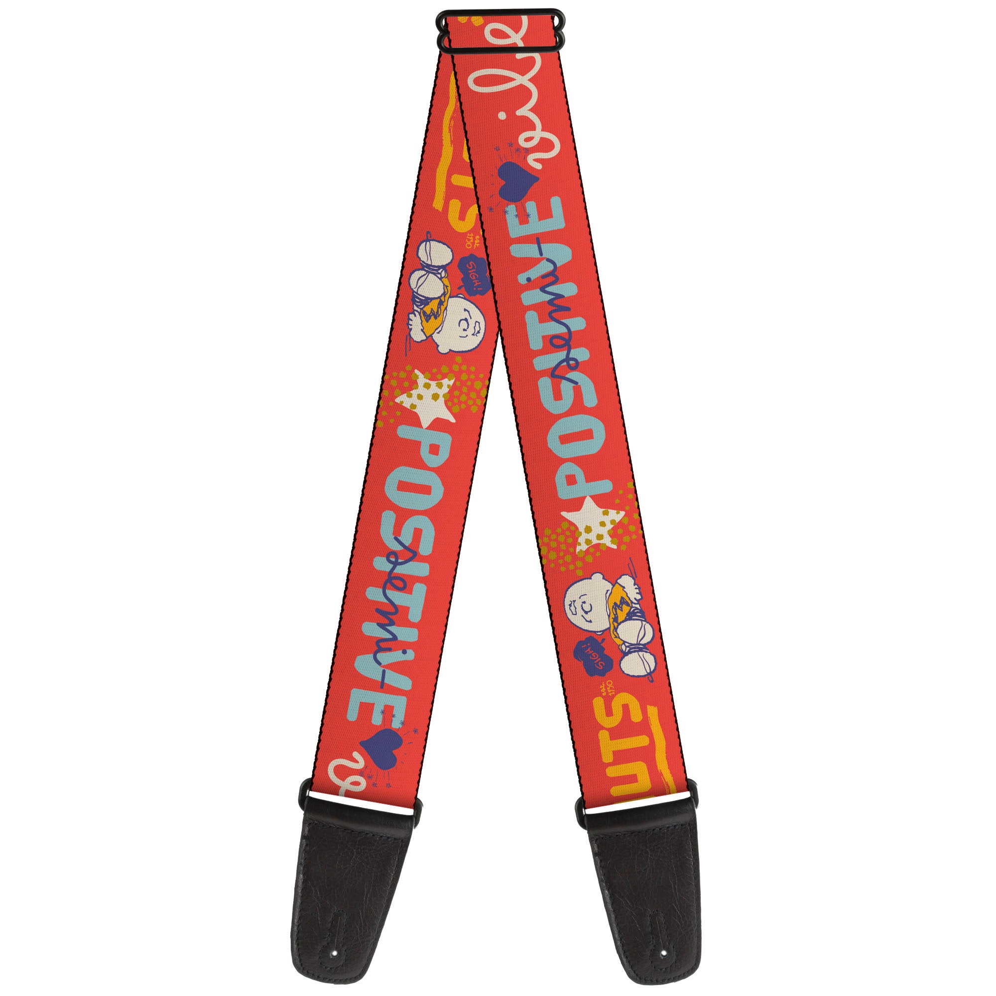Guitar Strap - Peanuts Gang SEMI-POSITIVE VIBES Quote Red/Blues/White Guitar Straps Peanuts