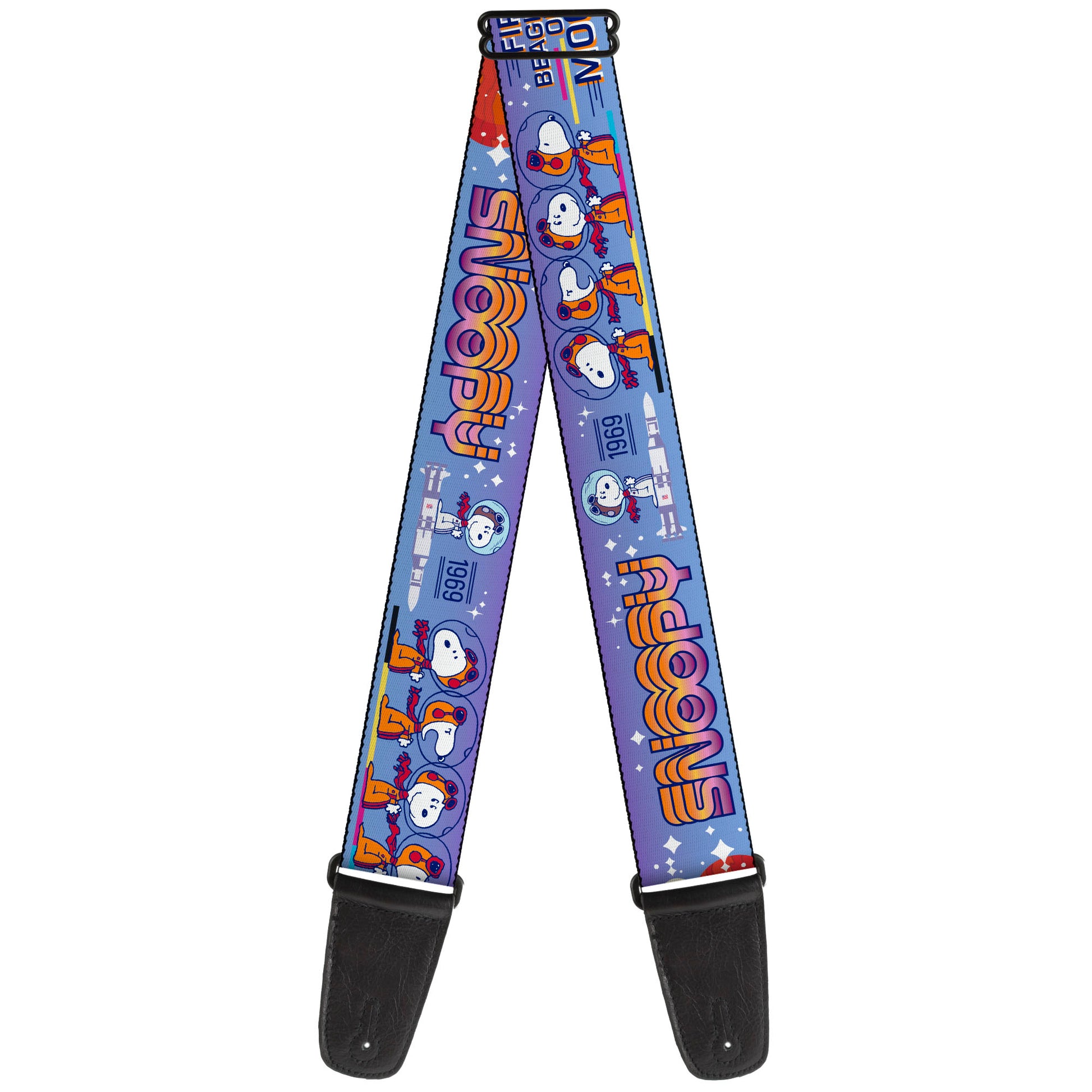 Guitar Strap - Peanuts Astronaut Snoopy Launch Poses and Text White/Multi Color Guitar Straps Peanuts