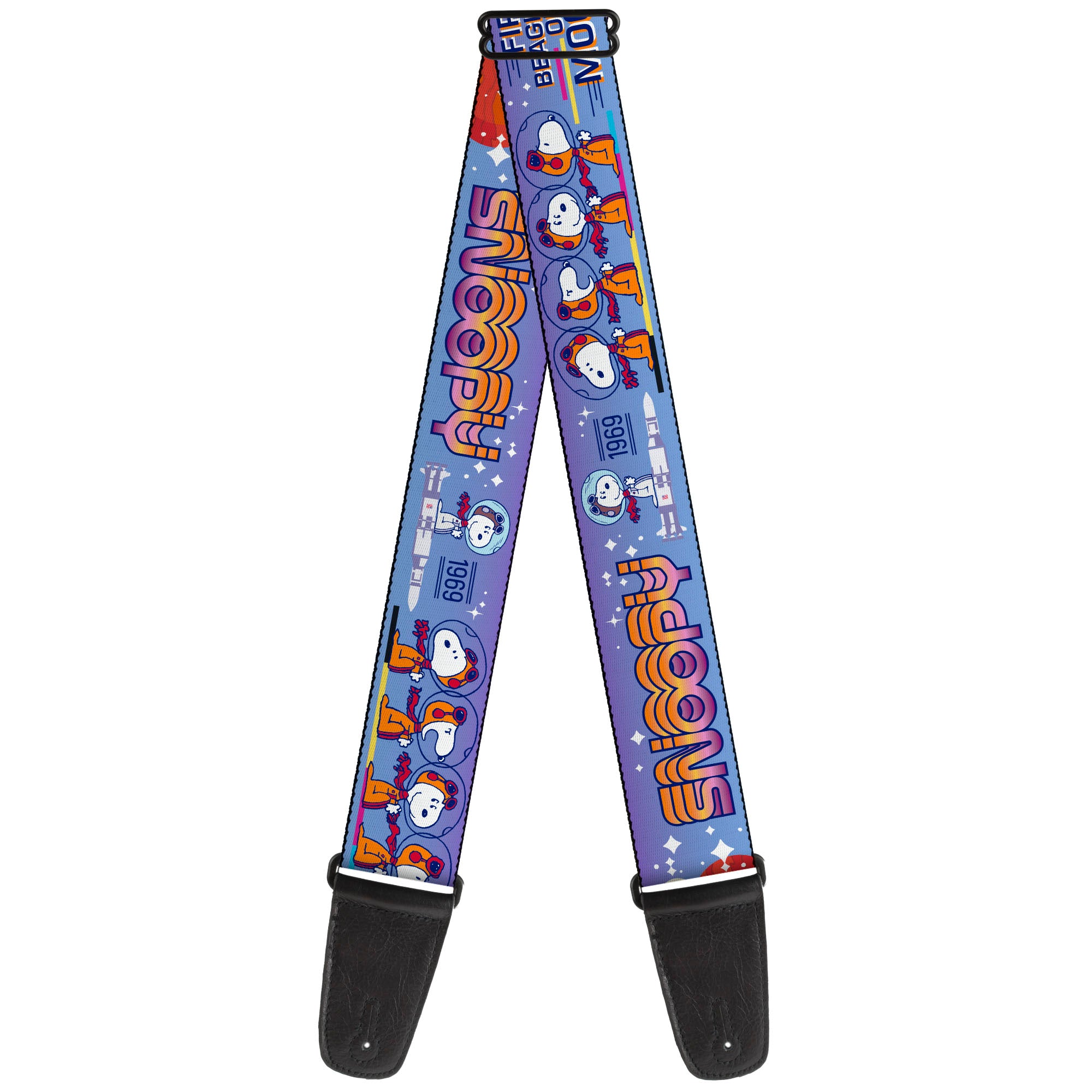 Guitar Strap - Peanuts Astronaut Snoopy Launch Poses and Text White/Multi Color Guitar Straps Peanuts