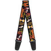 Guitar Strap - PEANUTS ATHLETIC CLUB Varsity Poses and Quotes Collage Black/Red/Yellow Guitar Straps Peanuts
