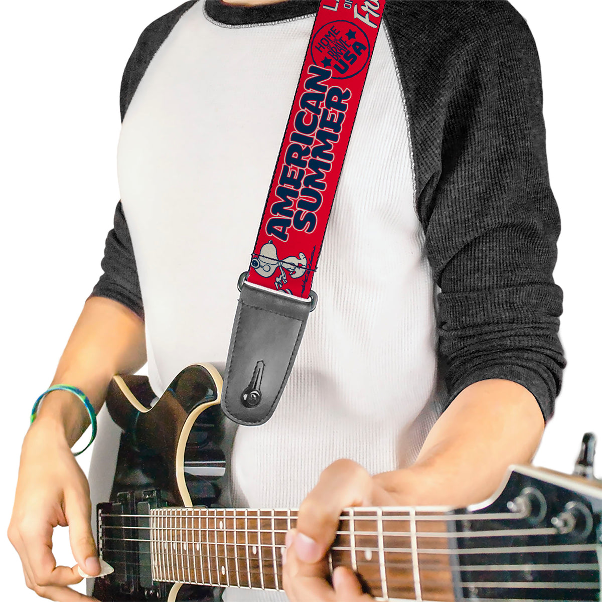 Guitar Strap - Peanuts Gang AMERICAN SUMMER Poses Red/Blue/White Guitar Straps Peanuts