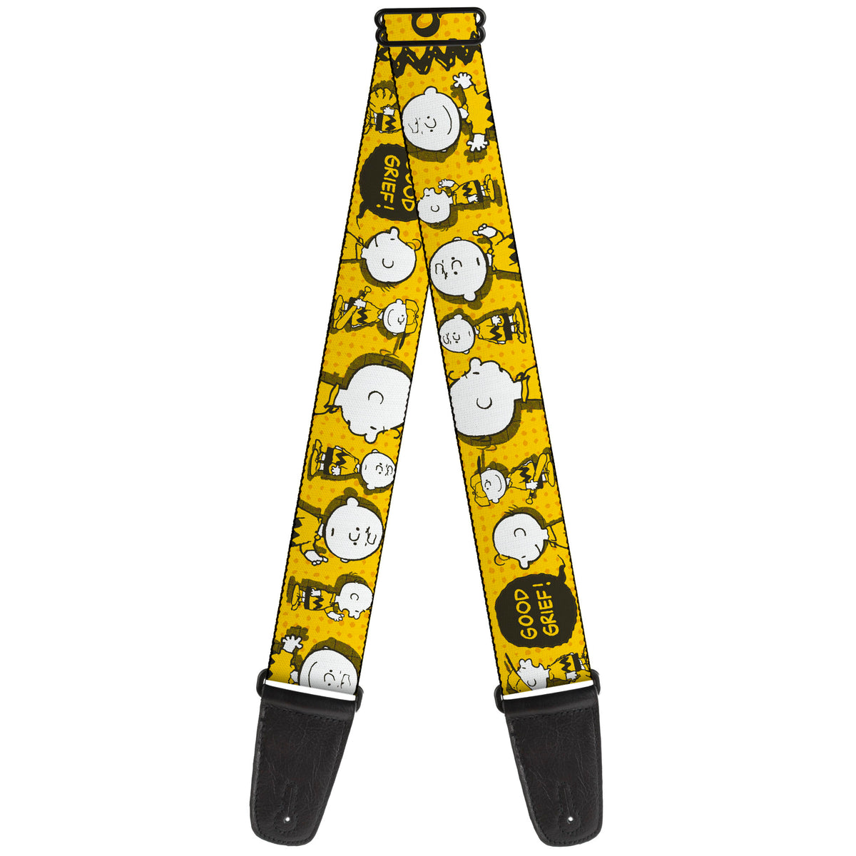 Guitar Strap - Peanuts I AM CHARLIE BROWN Poses and Zig Zag Stripe Yellows/Black Guitar Straps Peanuts