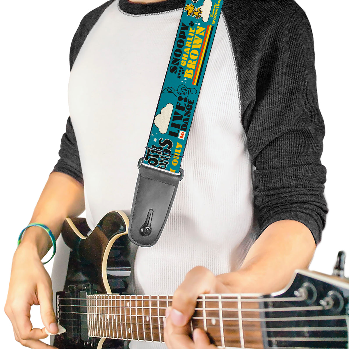 Guitar Strap - Peanuts Gang DANCE MUSIC Poses and Quotes Blue/Multi Color Guitar Straps Peanuts