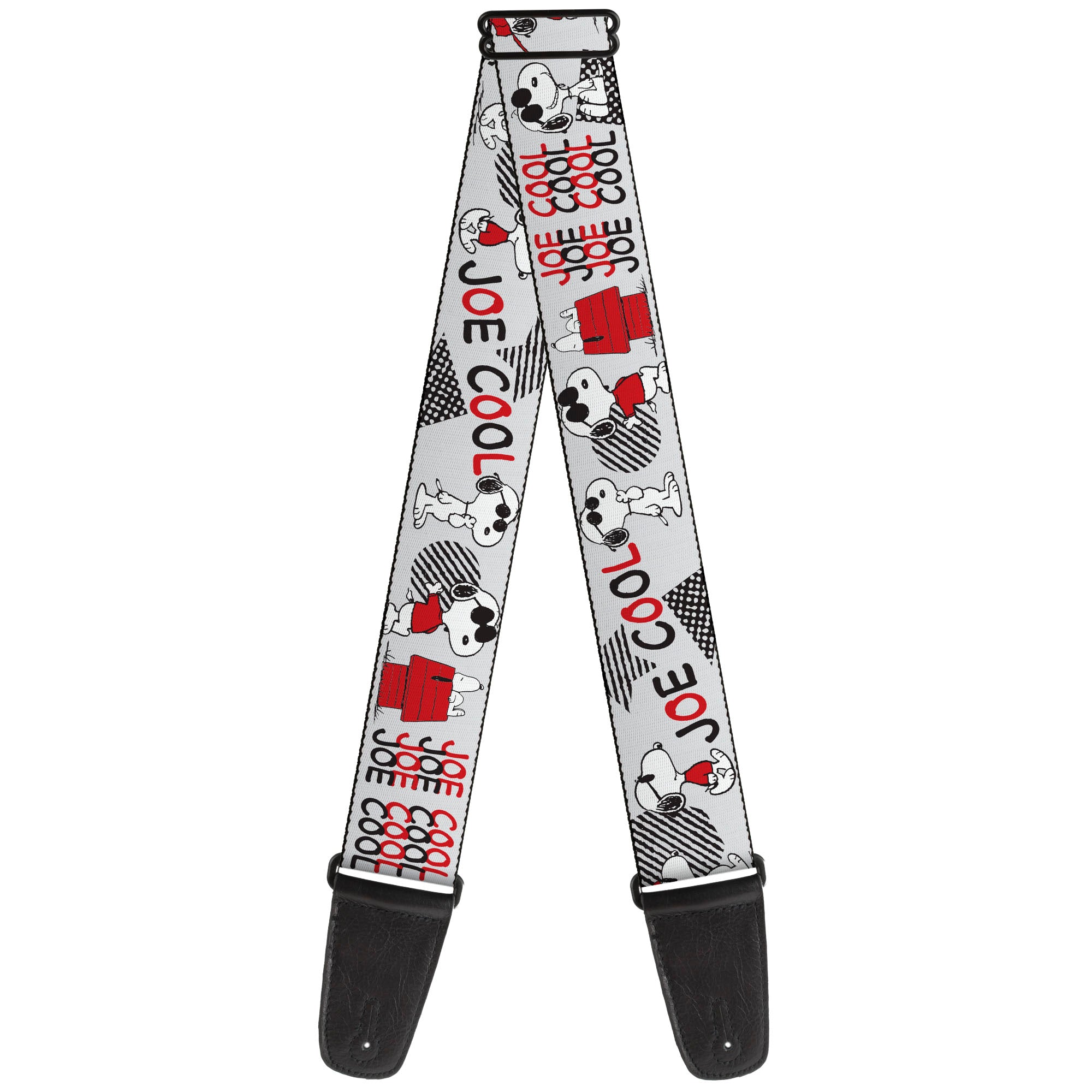 Guitar Strap - Peanuts JOE COOL Snoopy Poses and Text Gray/Black/Red/White Guitar Straps Peanuts