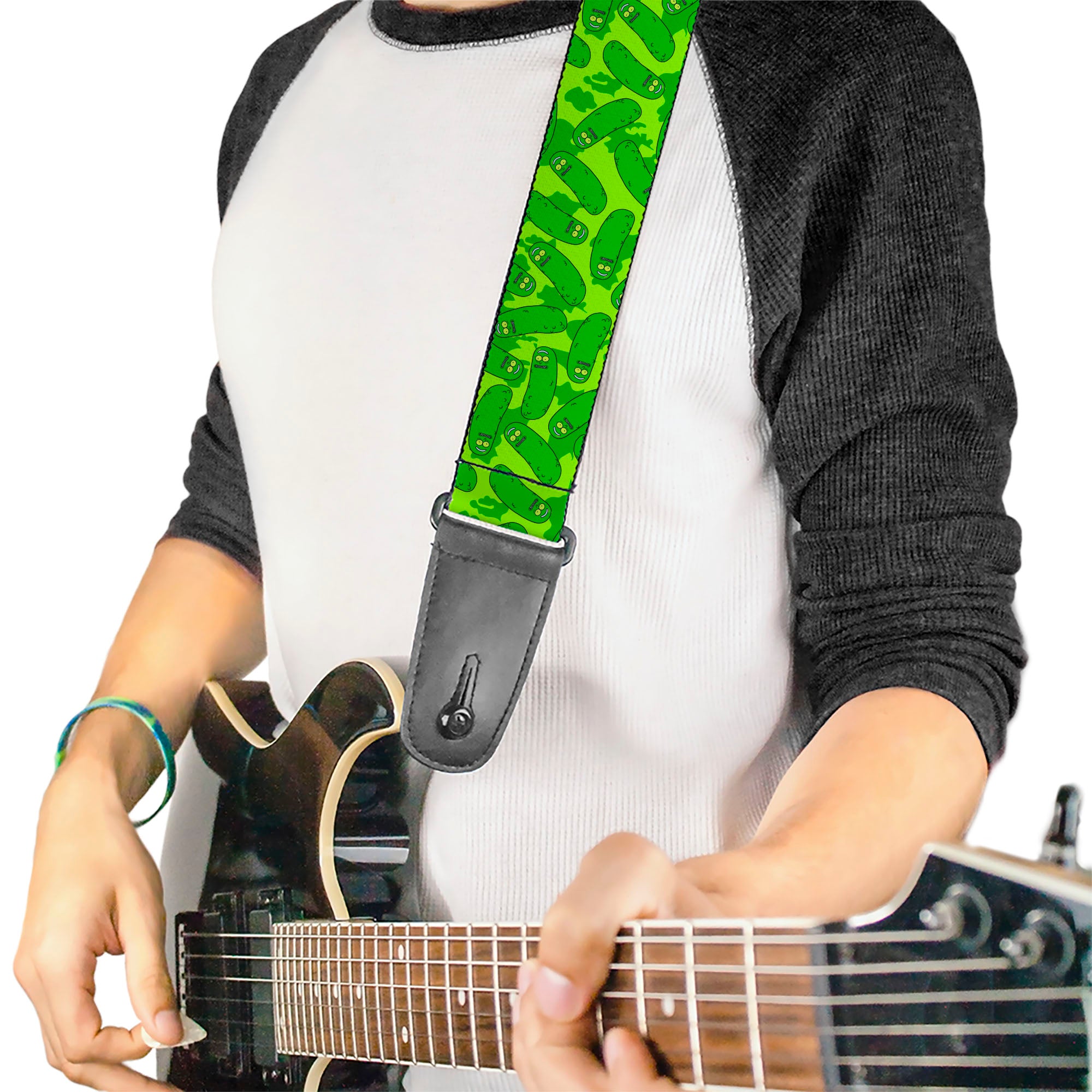 Guitar Strap - Rick and Morty Pickle Rick Scattered Greens Guitar Straps Rick and Morty
