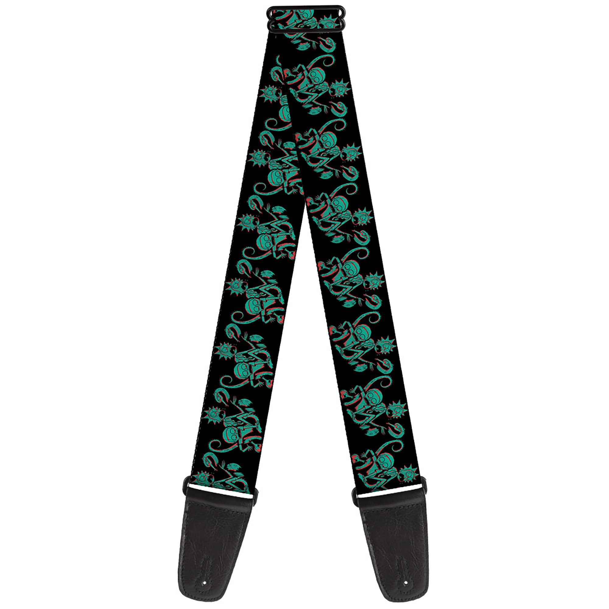 Guitar Strap - Rick and Morty Psychedelic Monster Pose Black/Greens Guitar Straps Rick and Morty   