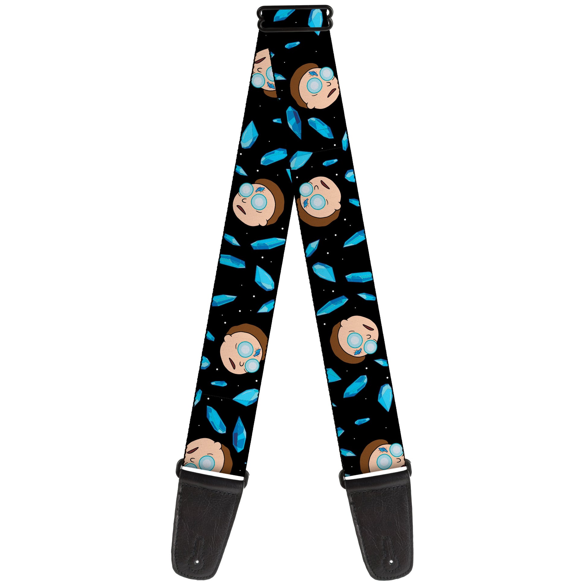 Guitar Strap - Rick and Morty Death Crystals and Morty Expression Black/Blues Guitar Straps Rick and Morty   
