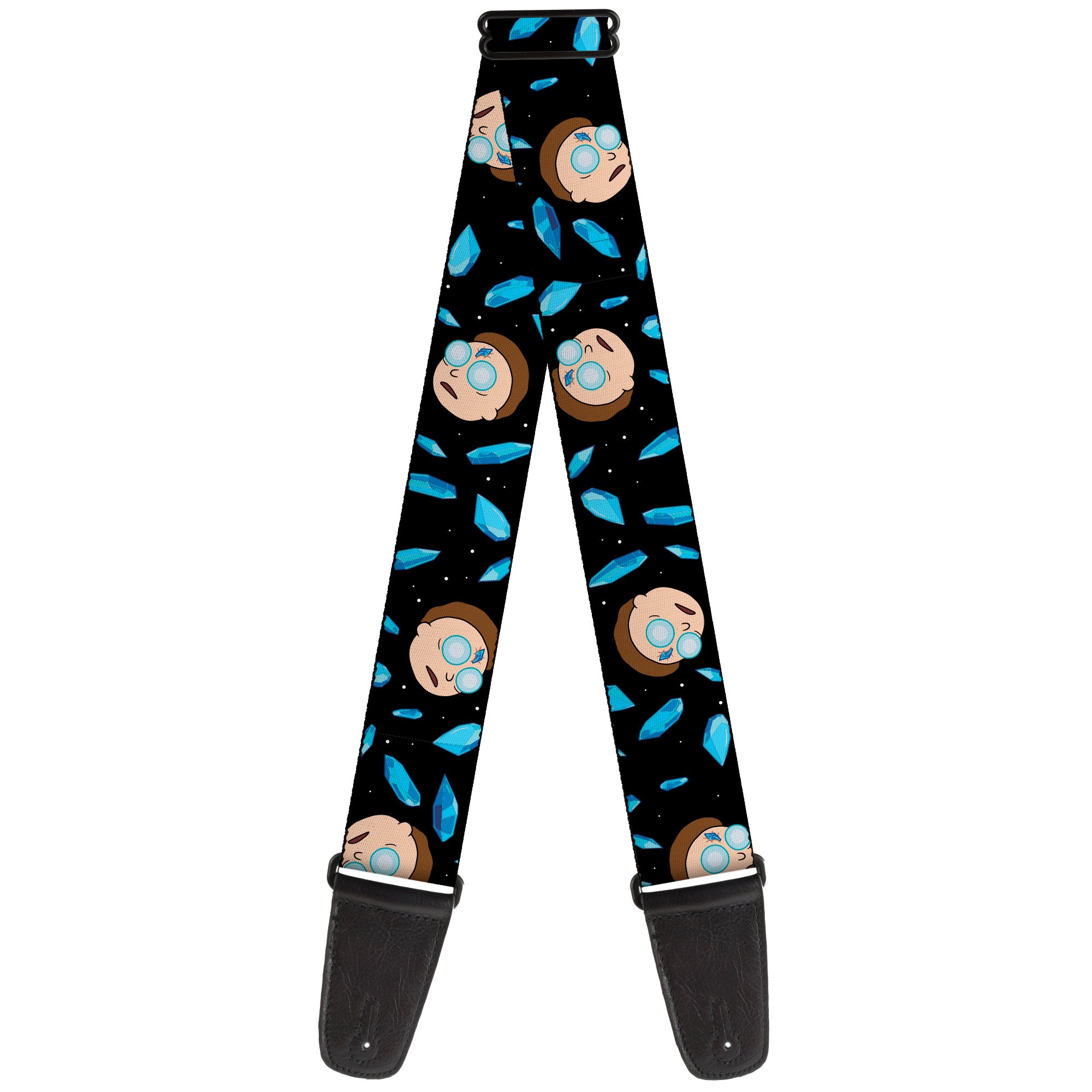 Guitar Strap - Rick and Morty Death Crystals and Morty Expression Black/Blues Guitar Straps Rick and Morty   