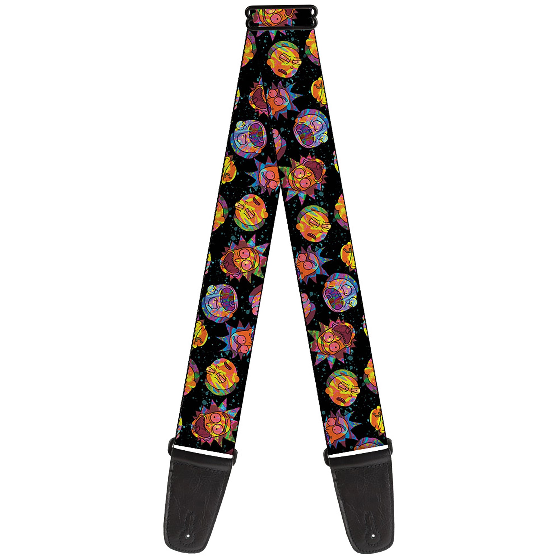 Guitar Strap - Rick and Morty Vaporwave Expressions Scattered Black/Multi Color Guitar Straps Rick and Morty   
