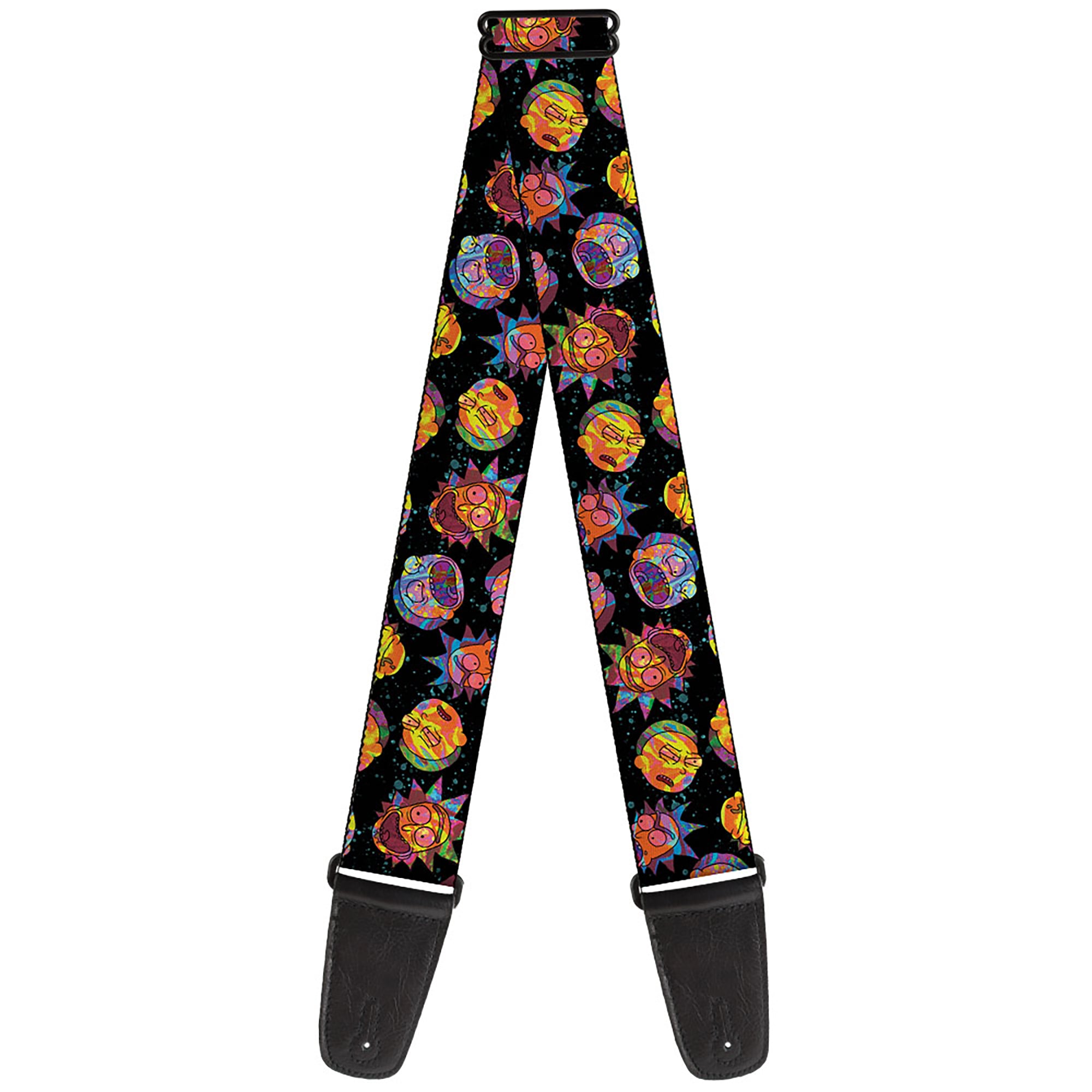 Guitar Strap - Rick and Morty Vaporwave Expressions Scattered Black/Multi Color Guitar Straps Rick and Morty   