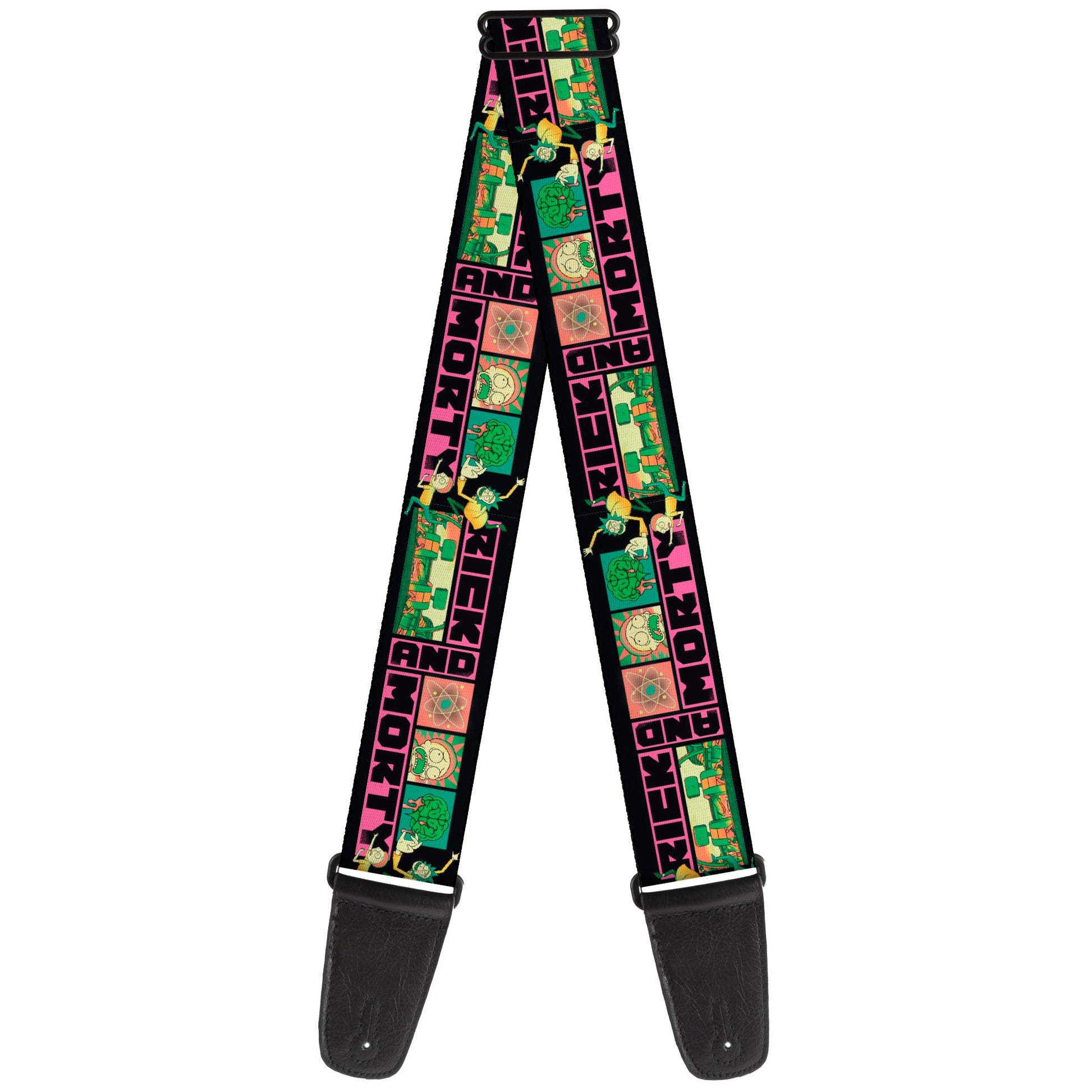 Guitar Strap - RICK AND MORTY Text Blocks and Scenes Black/Multi Color Guitar Straps Rick and Morty