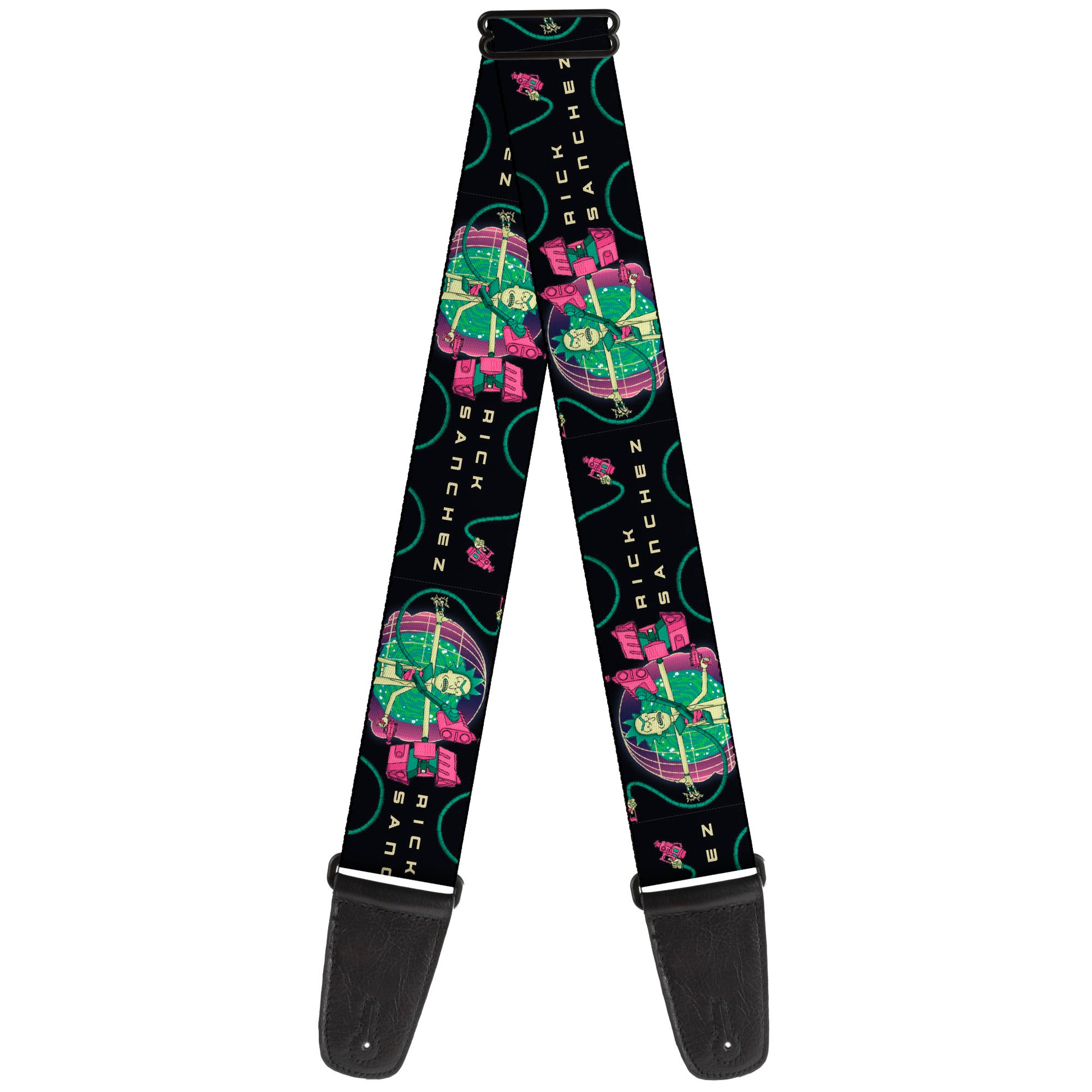 Guitar Strap - RICK SANCHEZ Multi Arm Portal Pose Black/Blues/Pinks Guitar Straps Rick and Morty
