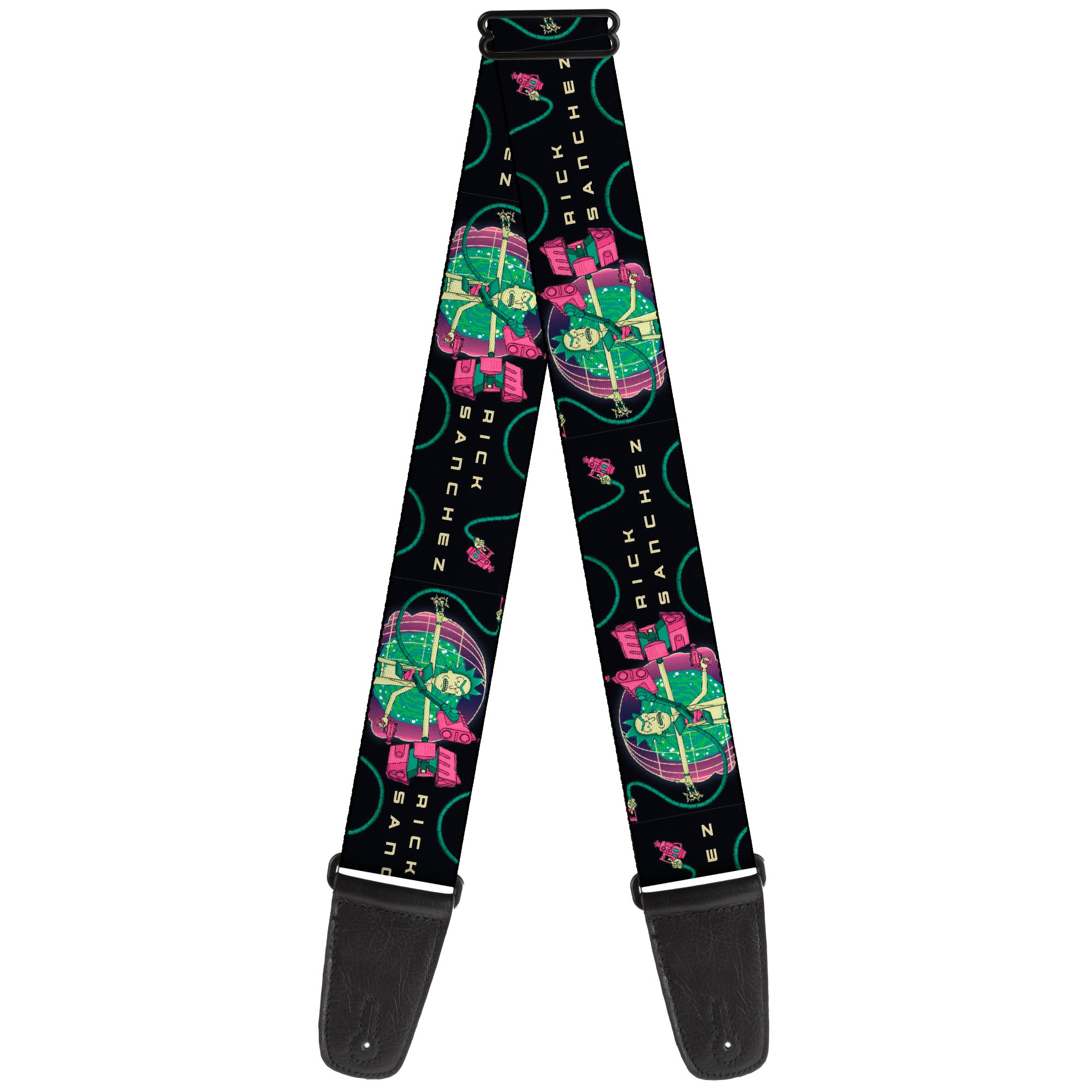 Guitar Strap - RICK SANCHEZ Multi Arm Portal Pose Black/Blues/Pinks Guitar Straps Rick and Morty