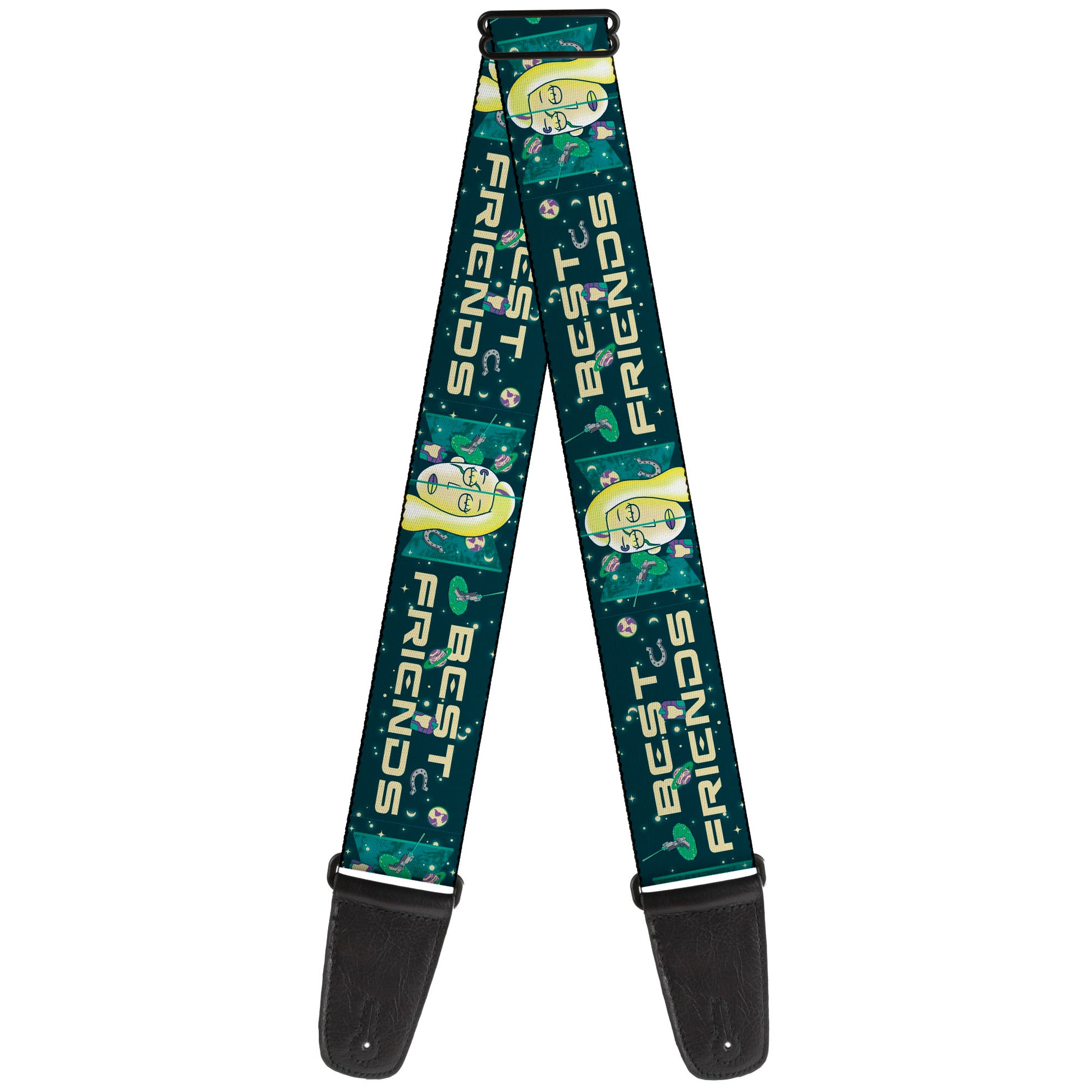 Guitar Strap - Rick and Morty Space Beth BEST FRIENDS Split Pose BlueGreens Guitar Straps Rick and Morty
