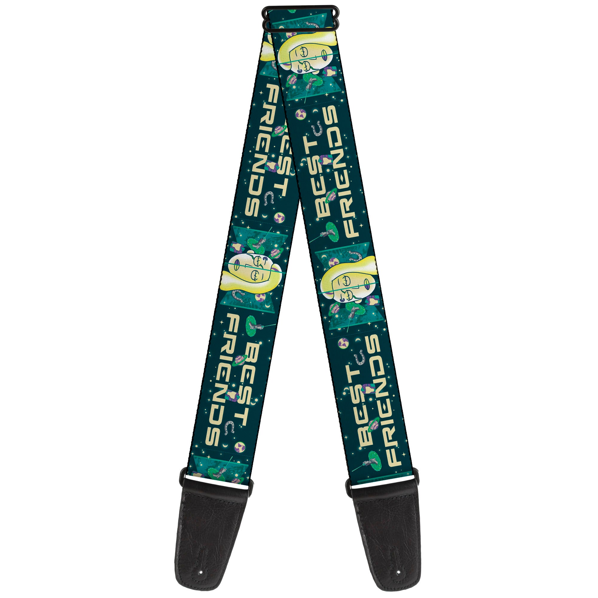 Guitar Strap - Rick and Morty Space Beth BEST FRIENDS Split Pose BlueGreens Guitar Straps Rick and Morty