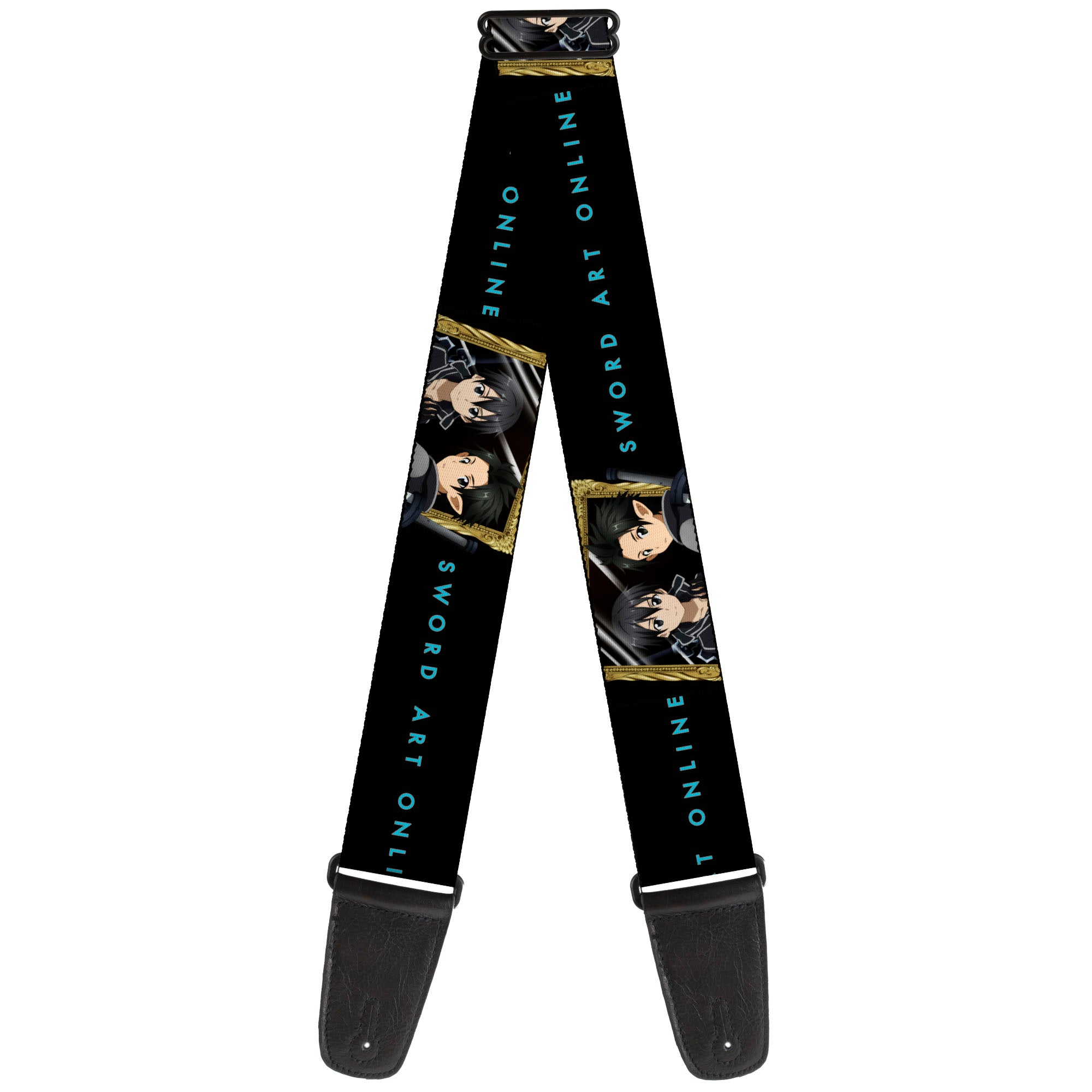 Guitar Strap - SWORD ART ONLINE Kirito Reflection Poses and Title Logo Black Guitar Straps Sword Art Online