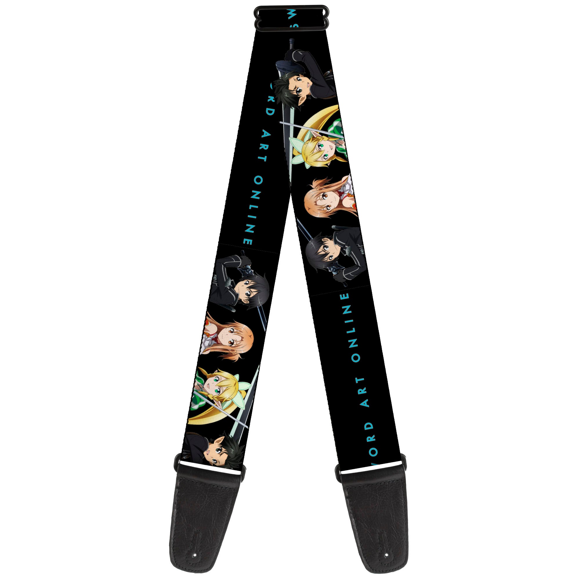 Guitar Strap - SWORD ART ONLINE Four Character Swords Group Pose and Title Logo Black Guitar Straps Sword Art Online