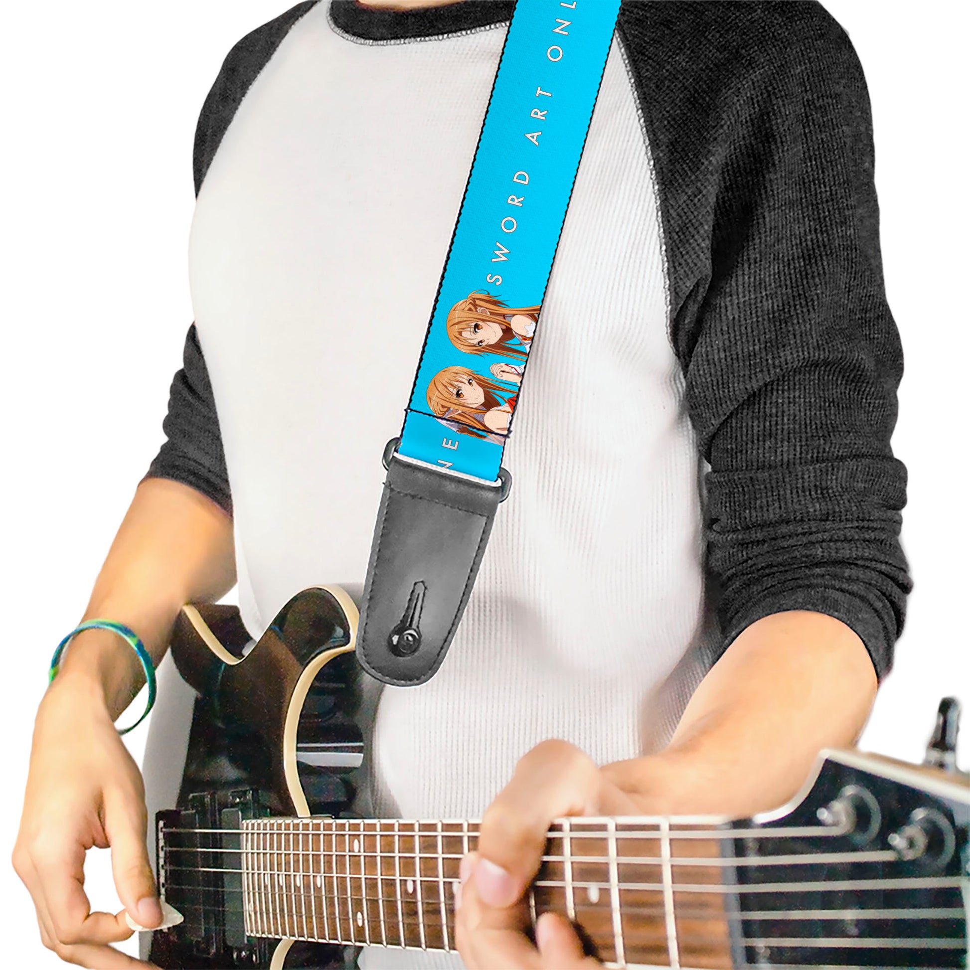 Guitar Strap - SWORD ART ONLINE Asuna Comic Book Cover Pose and Title Logo Blue Guitar Straps Sword Art Online