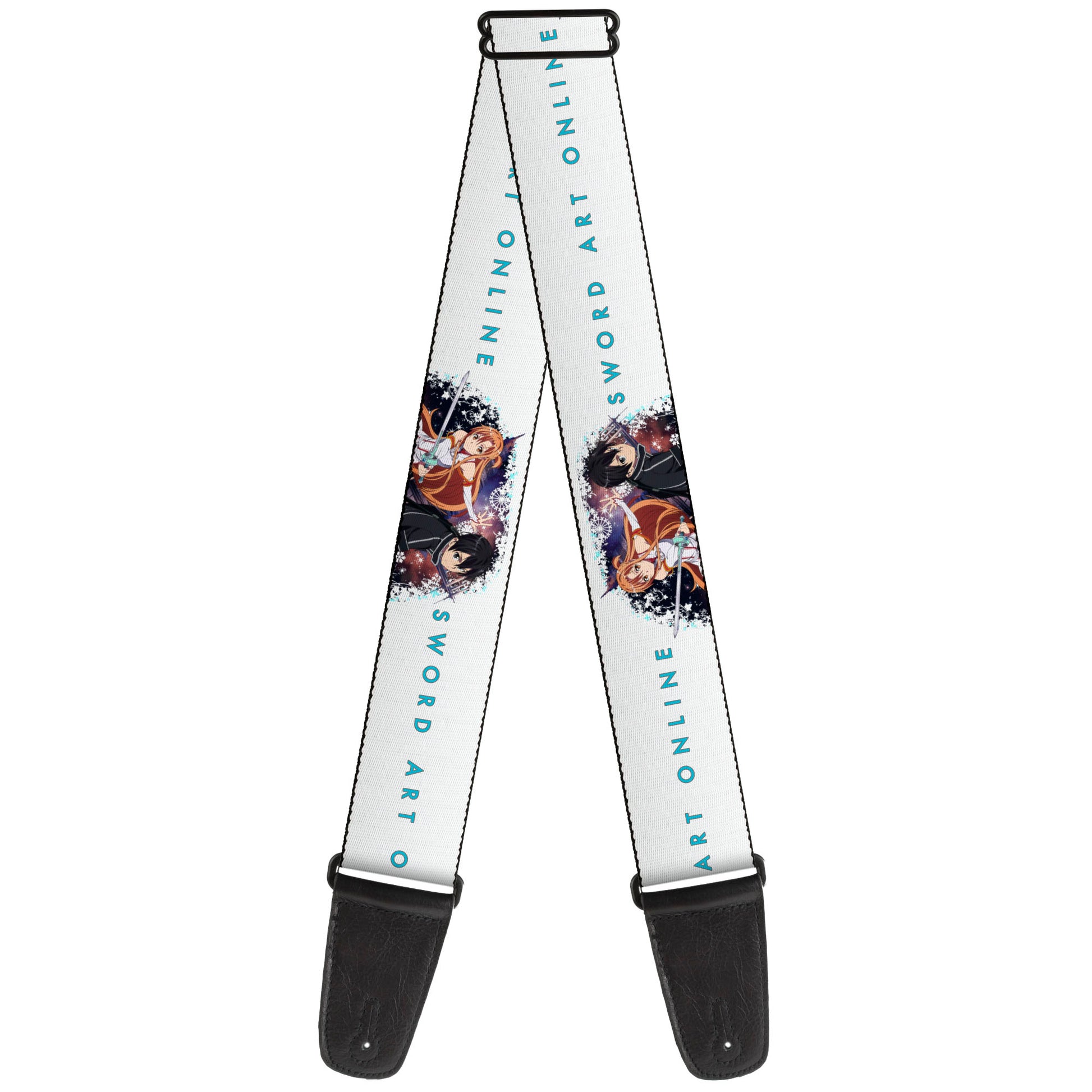 Guitar Strap - SWORD ART ONLINE Asuna and Kirito Action Pose and Title Logo White Guitar Straps Sword Art Online