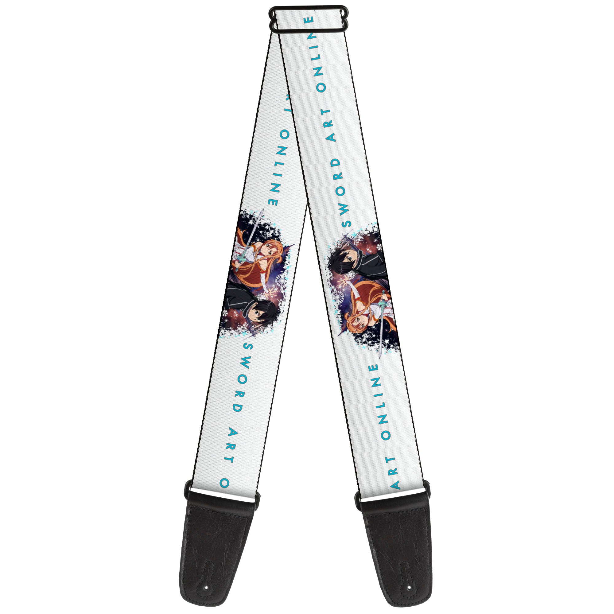 Guitar Strap - SWORD ART ONLINE Asuna and Kirito Action Pose and Title Logo White Guitar Straps Sword Art Online
