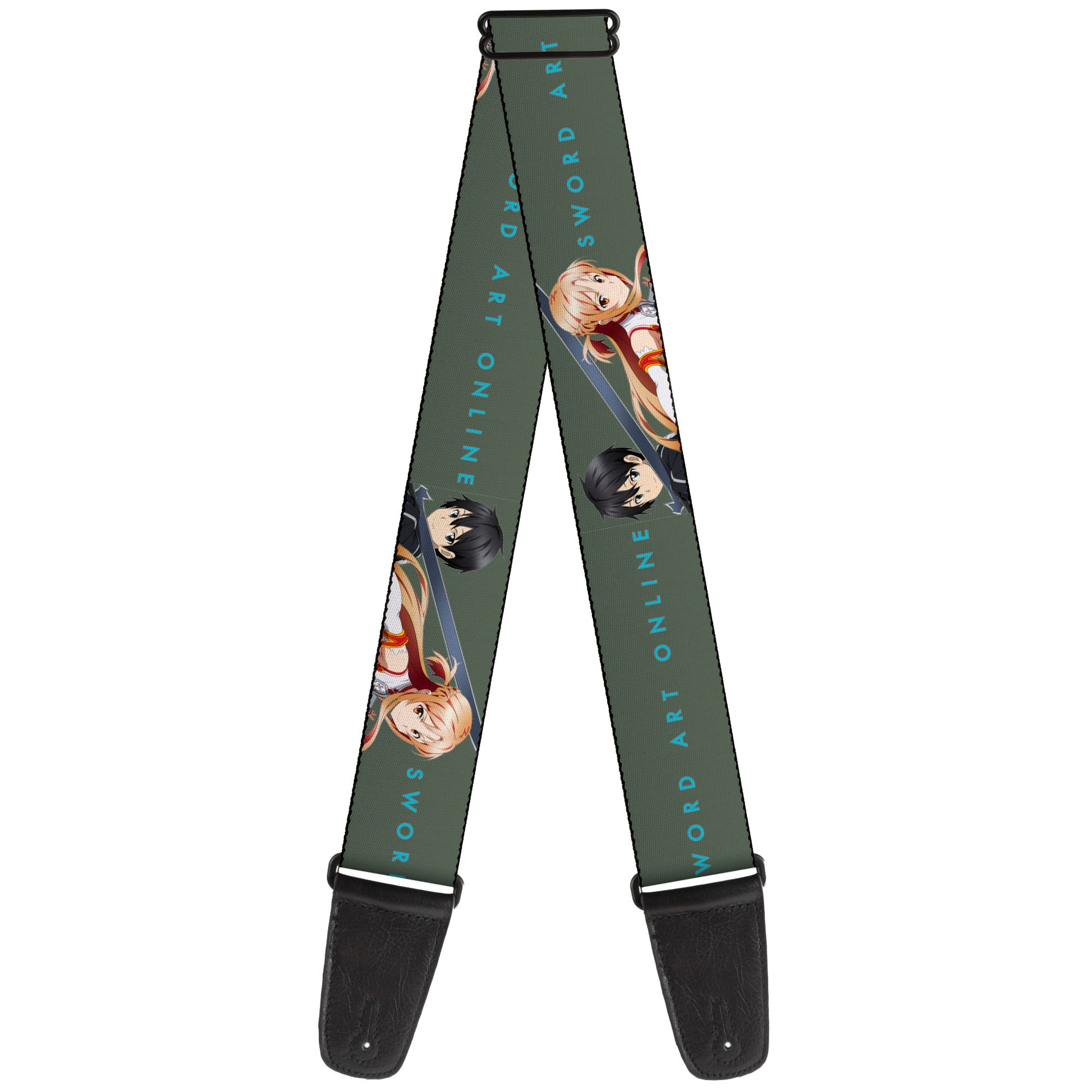 Guitar Strap - SWORD ART ONLINE Kirito and Asuna Pose and Title Logo Gray Guitar Straps Sword Art Online