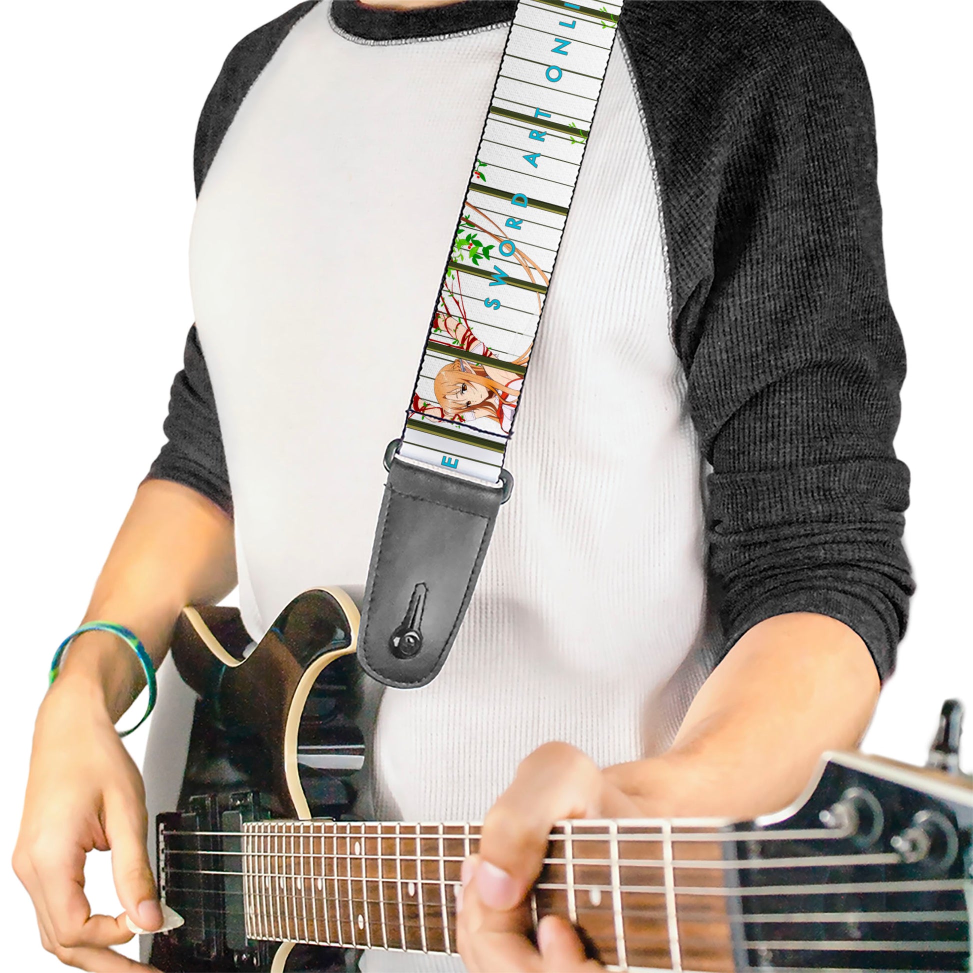 Guitar Strap - SWORD ART ONLINE Asuna Cage Trap Pose and Title Logo White Guitar Straps Sword Art Online