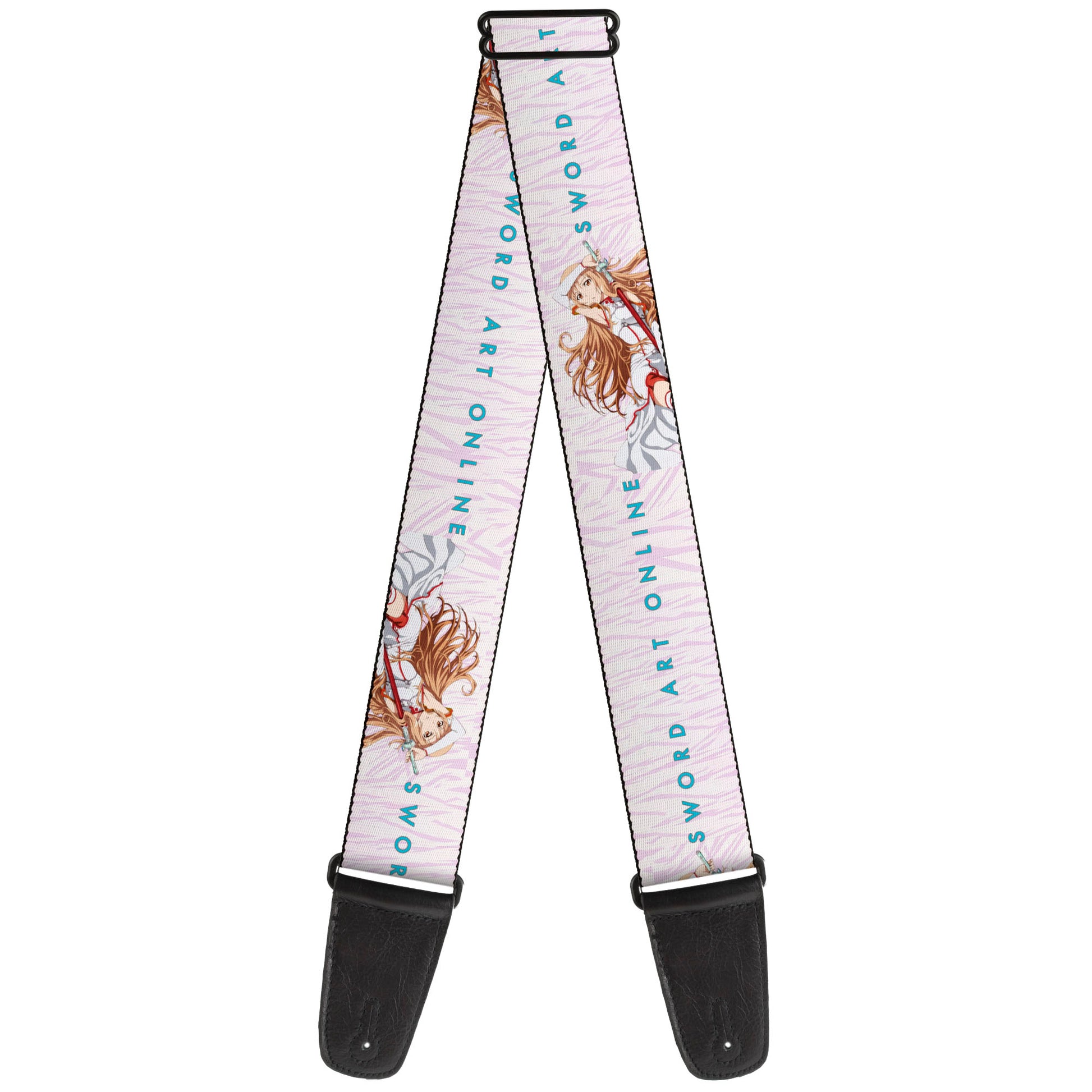 Guitar Strap - SWORD ART ONLINE Asuna Lambent Light Rapier Pose and Title Logo Pink Guitar Straps Sword Art Online