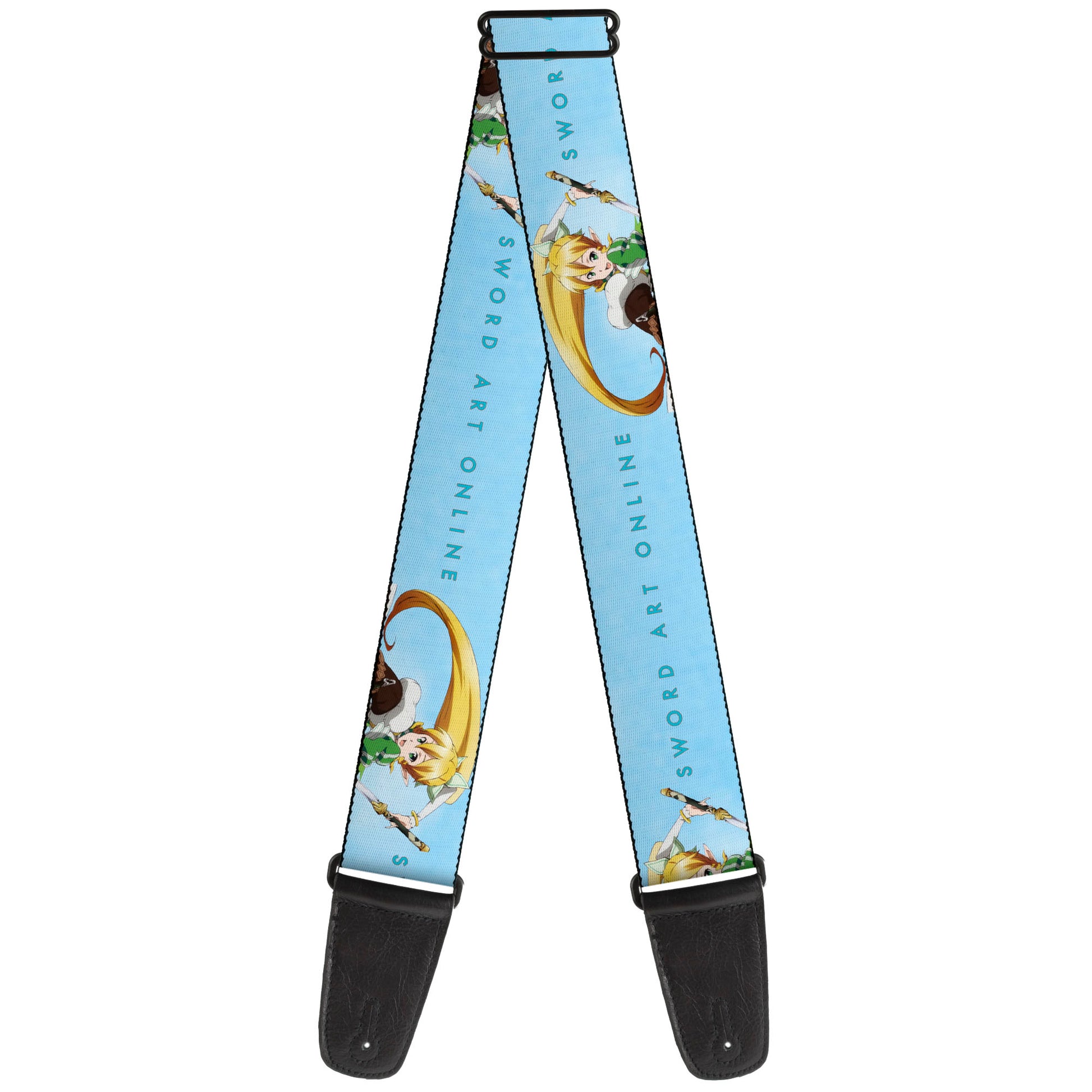 Guitar Strap - SWORD ART ONLINE Leafa Joyeuse Pose and Title Logo Light Blue Guitar Straps Sword Art Online
