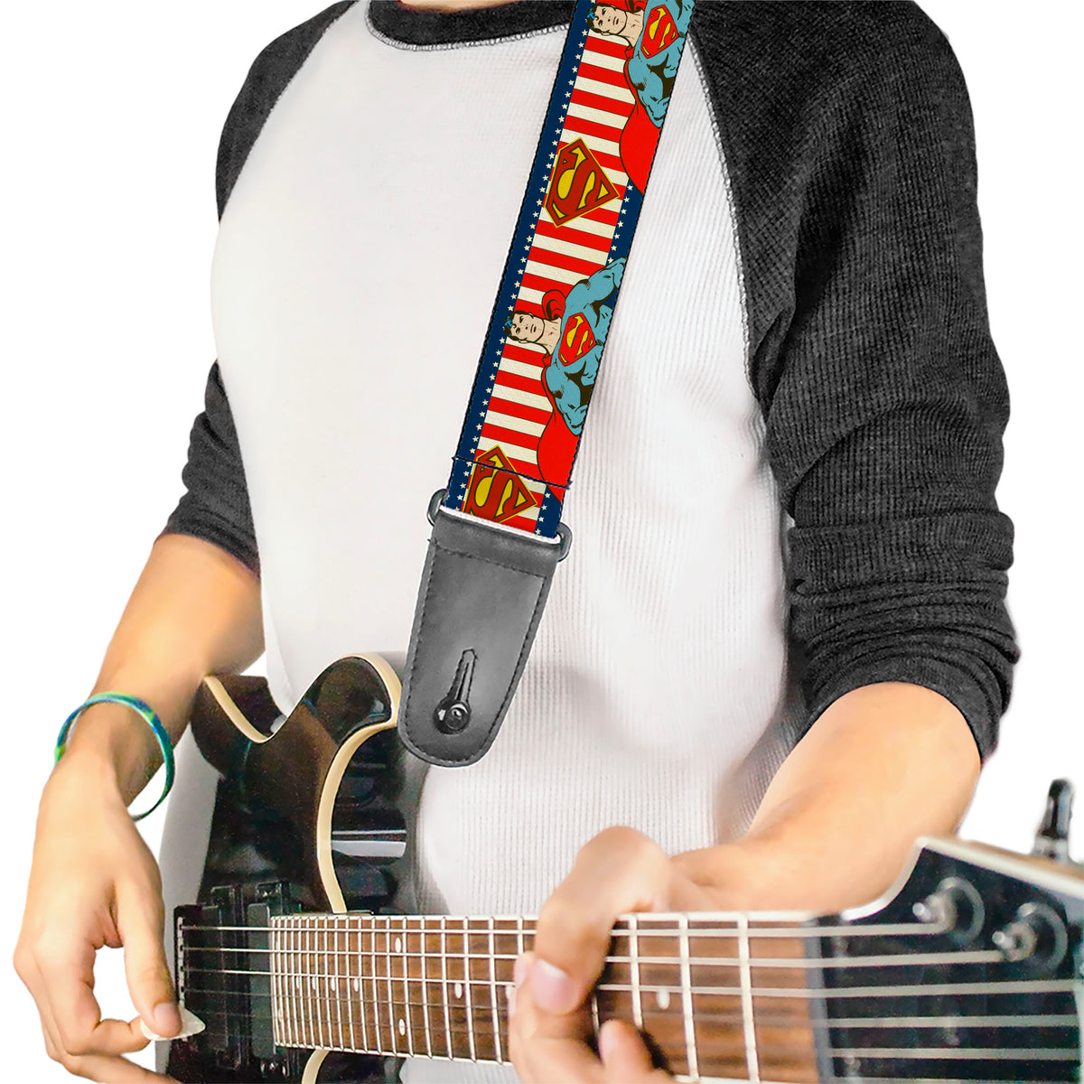 Guitar Strap - Superman Pose/Shield Americana Blue/White/Red/White Guitar Straps DC Comics
