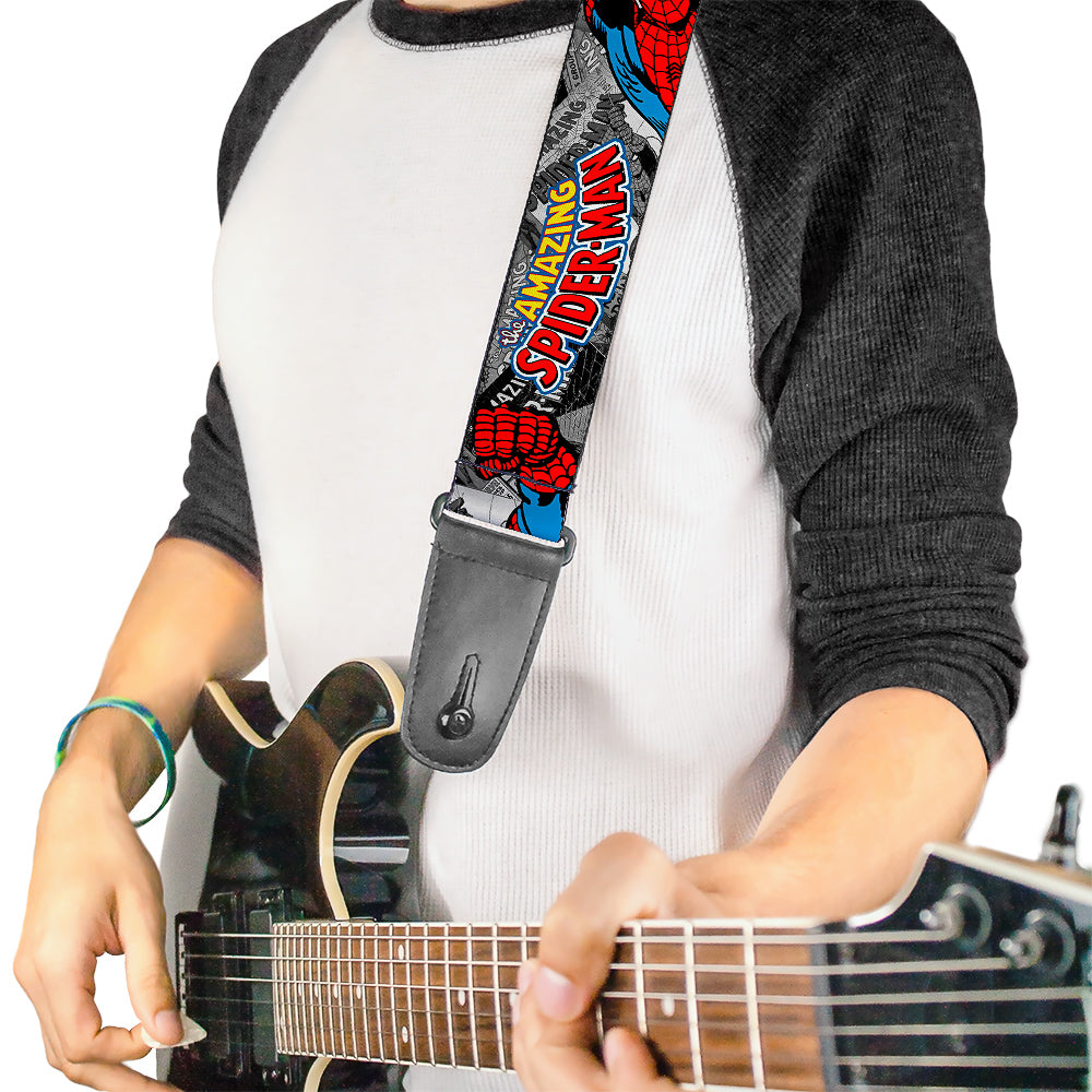 MARVEL COMICS Guitar Strap - THE AMAZING SPIDER-MAN Stacked Comic Books/Action Poses Guitar Straps Marvel Comics