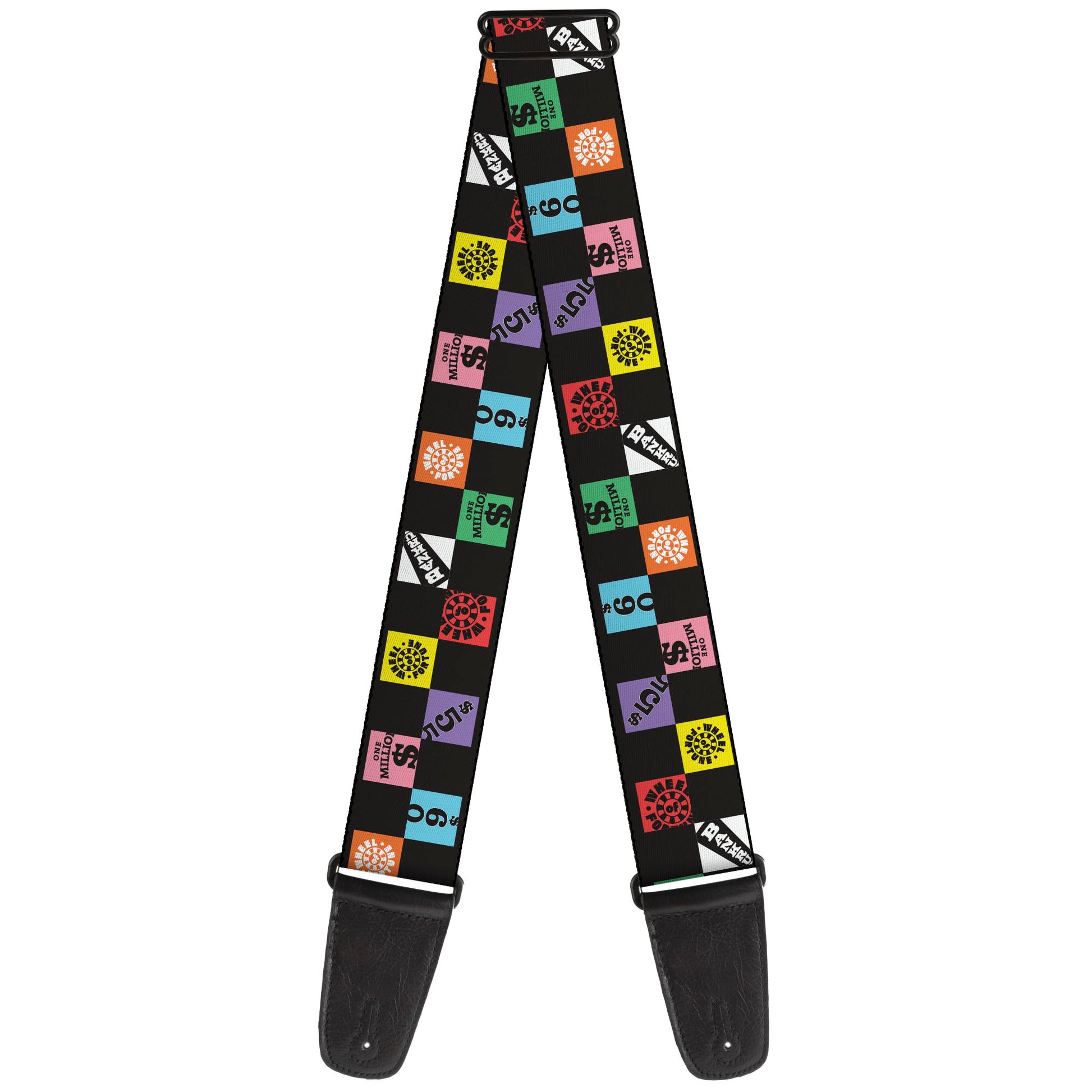 Guitar Strap - WHEEL OF FORTUNE Checker Icons Black/Multi Color Guitar Straps Wheel of Fortune