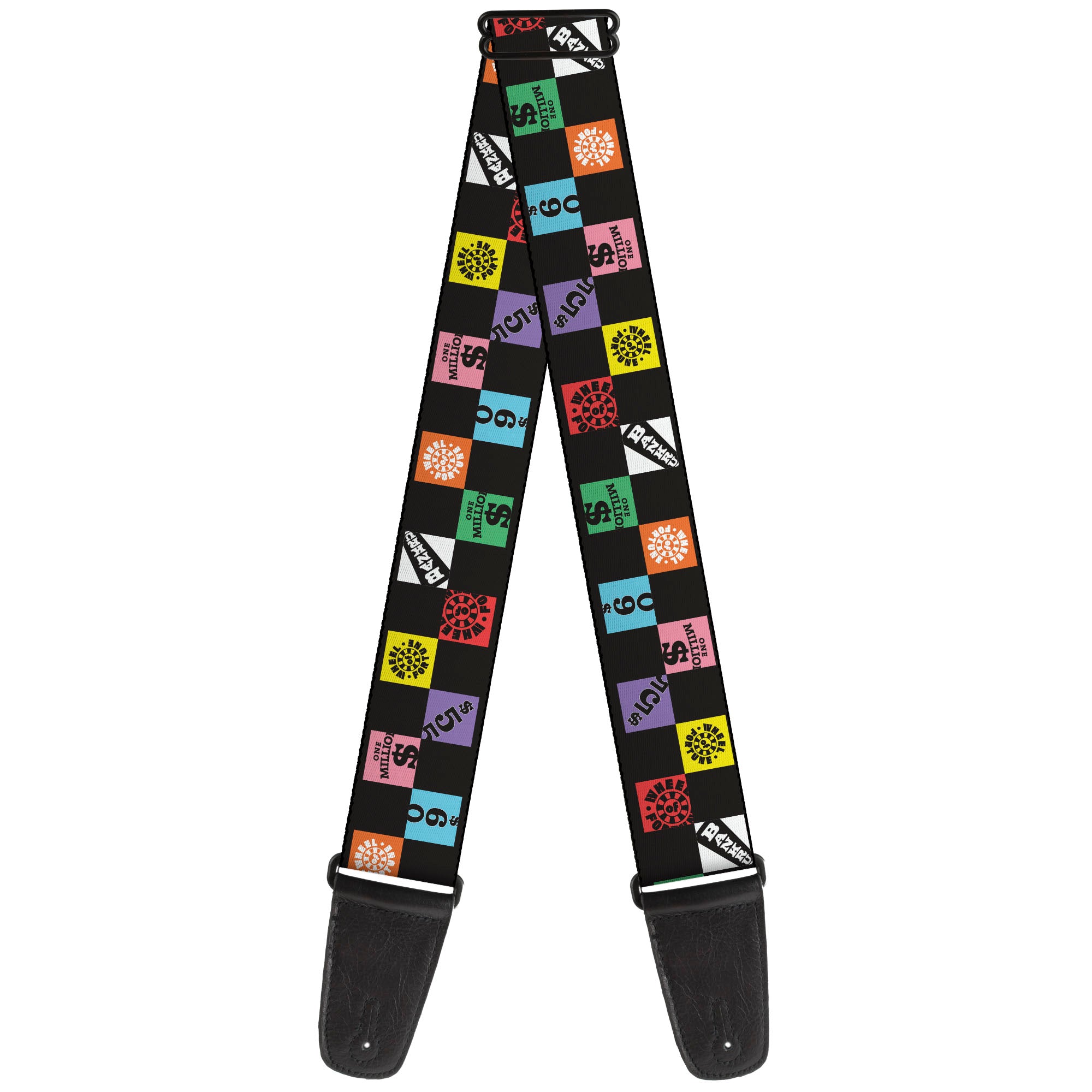 Guitar Strap - WHEEL OF FORTUNE Checker Icons Black/Multi Color Guitar Straps Wheel of Fortune