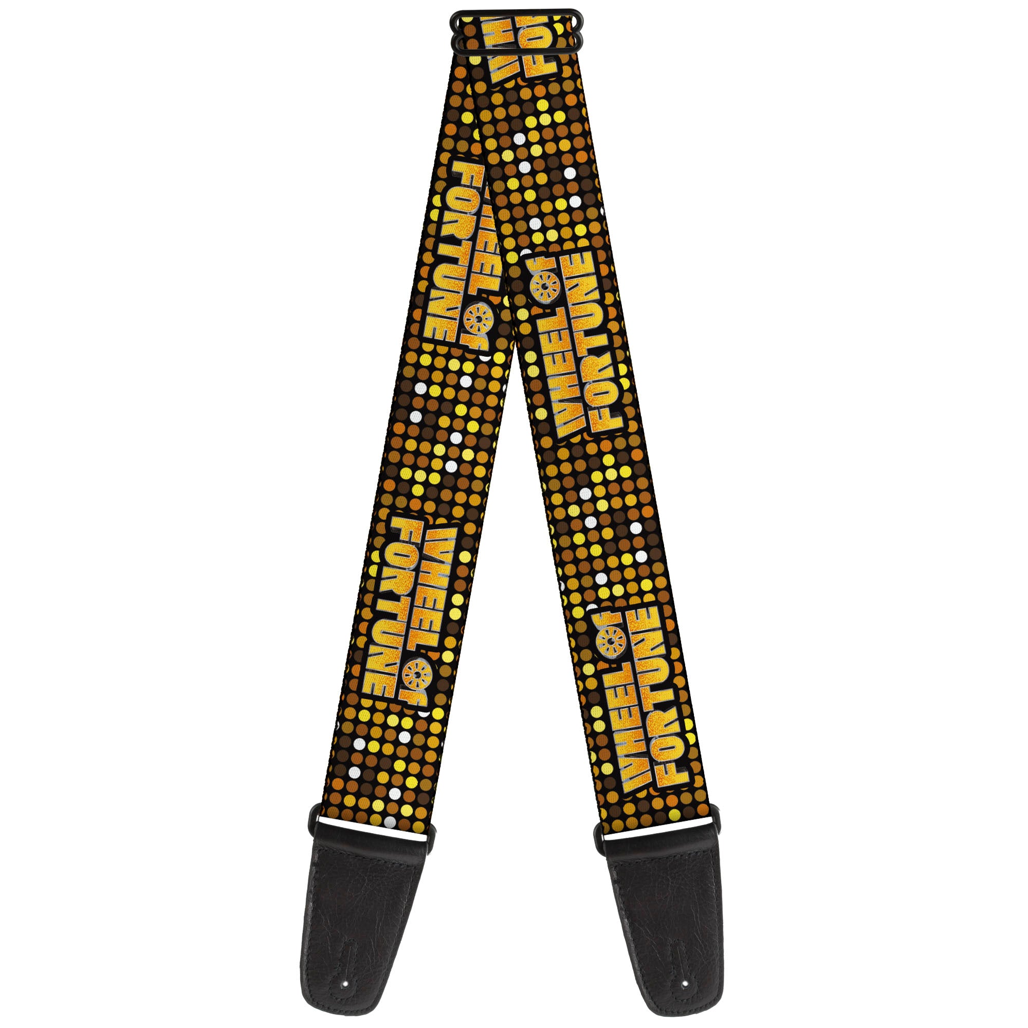 Guitar Strap - WHEEL OF FORTUNE Title Logo Sequin Dots Black/Oranges/Yellow Guitar Straps Wheel of Fortune