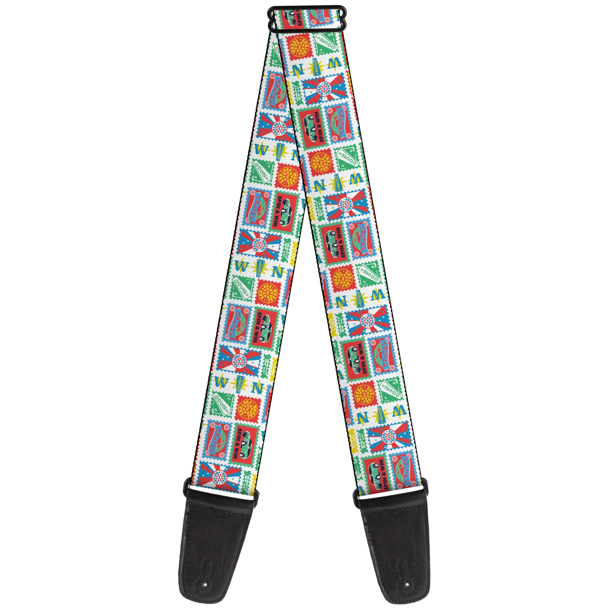 Guitar Strap - Wheel of Fortune Prize Blocks Collage White/Multi Color Guitar Straps Wheel of Fortune