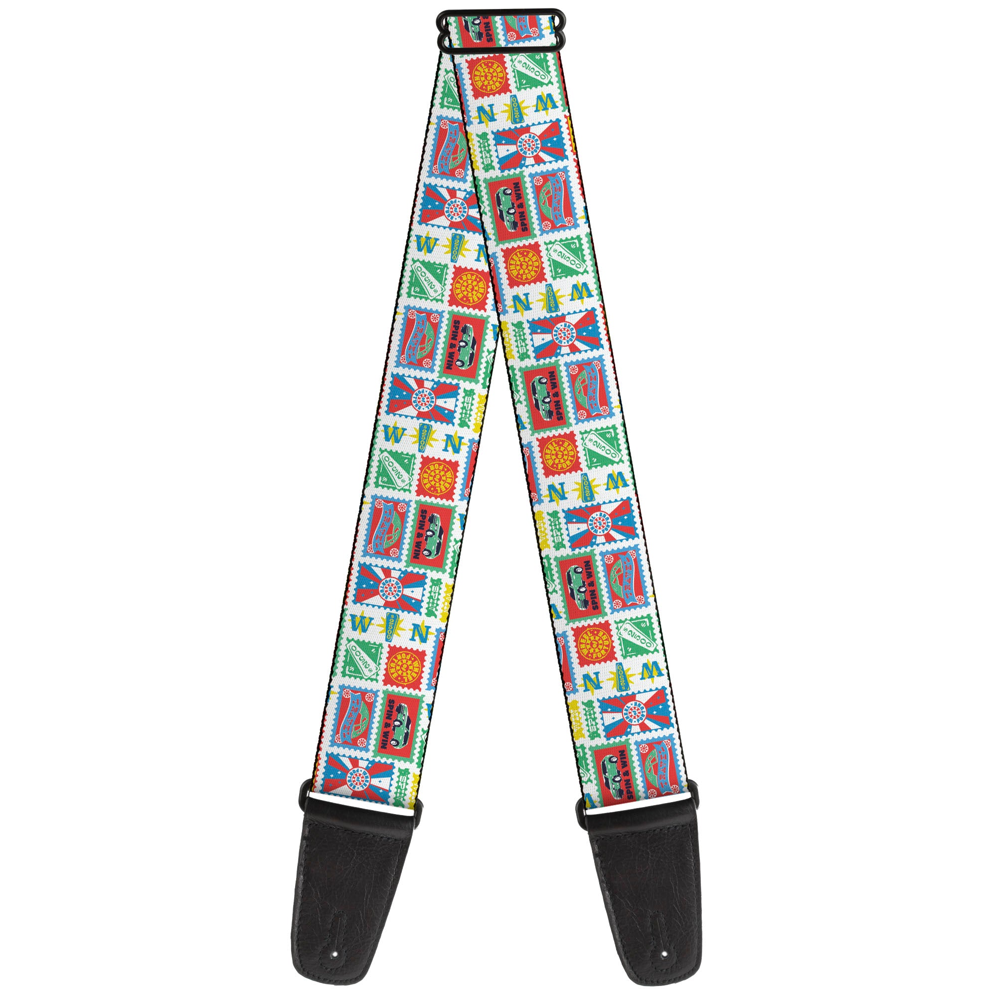 Guitar Strap - Wheel of Fortune Prize Blocks Collage White/Multi Color Guitar Straps Wheel of Fortune