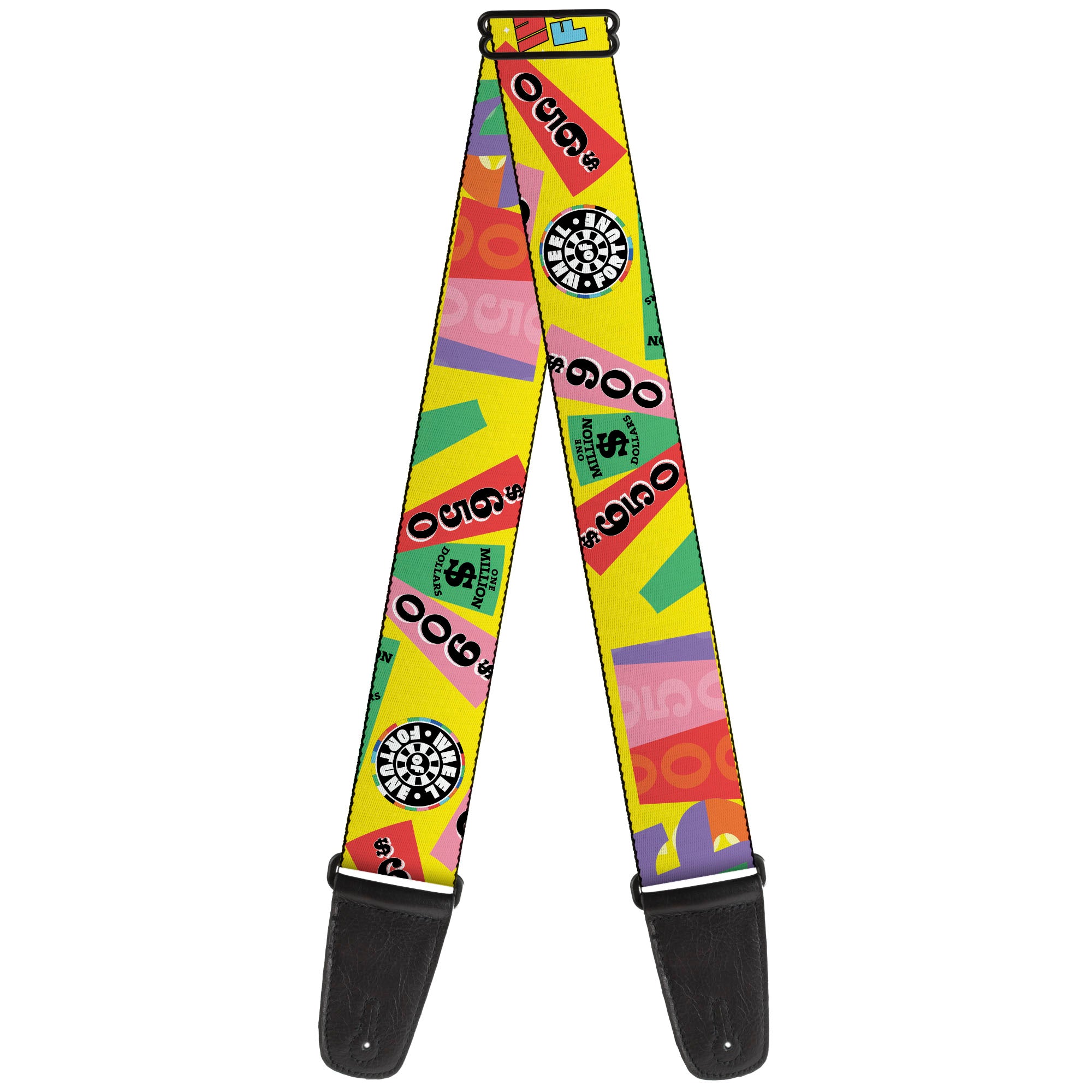 Guitar Strap - WHEEL OF FORTUNE Test and Wedge Collage Yellow/Multi Color Guitar Straps Wheel of Fortune