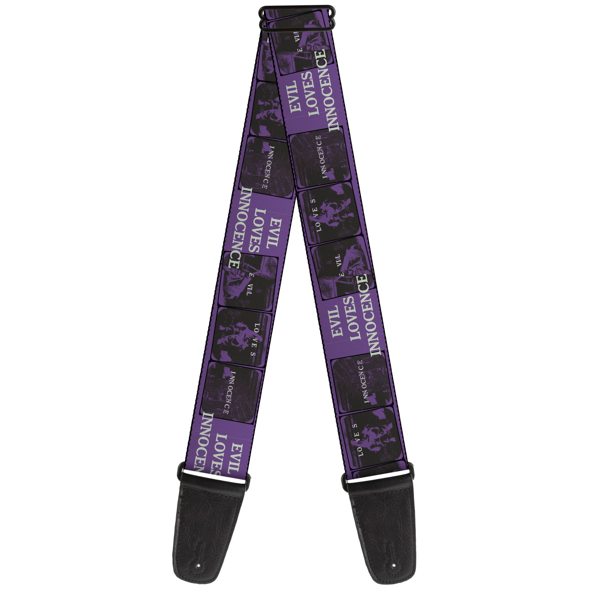 Guitar Strap - The Conjuring EVIL LOVES INNOCENCE Pose Blocks Purple/Black Guitar Straps The Conjuring