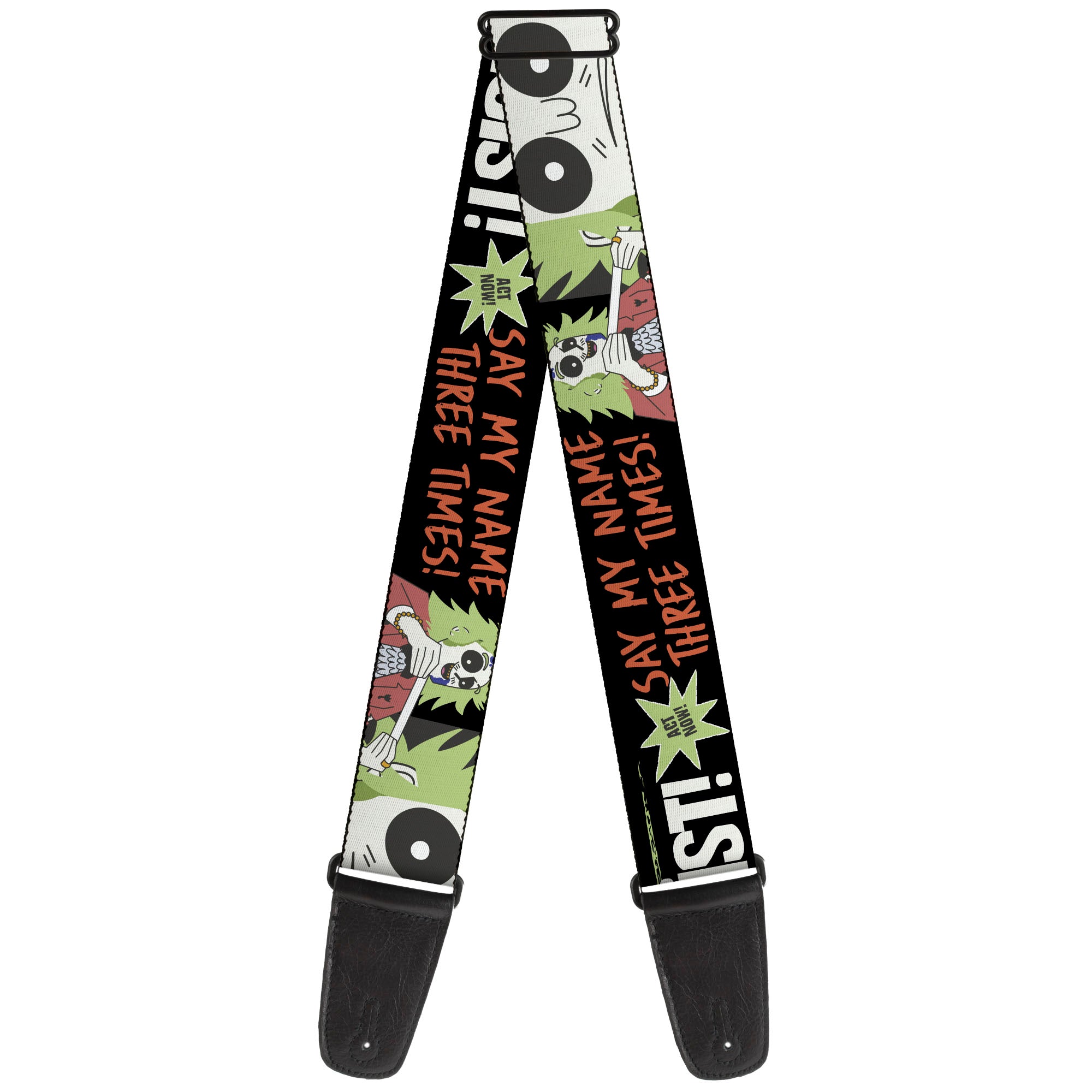 Guitar Strap - BEETLEJUICE Cartoon Quotes and Scene Black/Multi Color Guitar Straps Beetlejuice