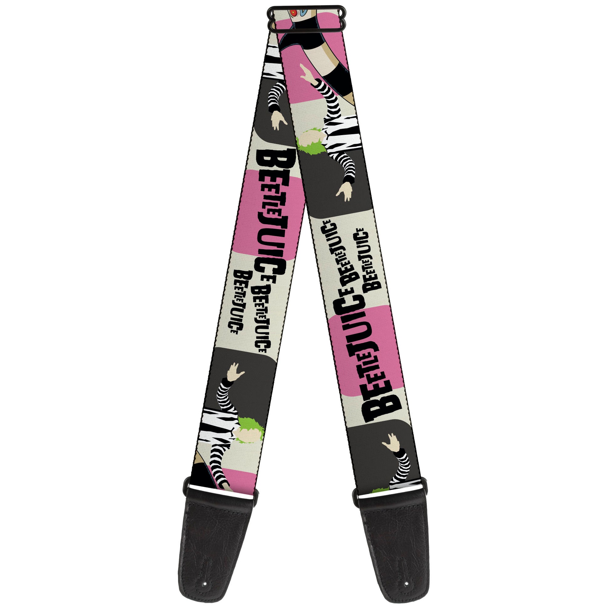 Guitar Strap - BEETLEJUICE Pose and Sandworm Stripe White/Pink/Gray Guitar Straps Beetlejuice