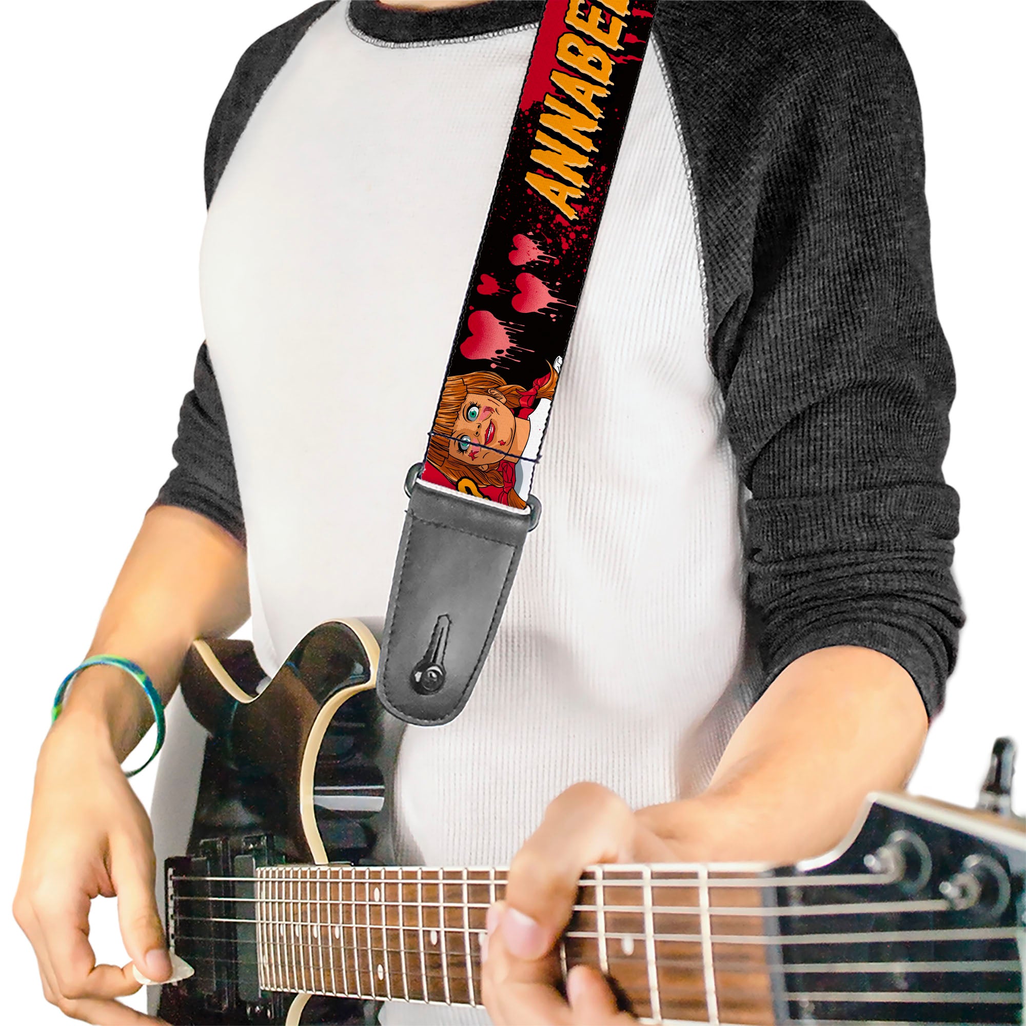 Guitar Strap - ANNABELLE MISS ME DOLL FACE Pose Black/Reds Guitar Straps Annabelle