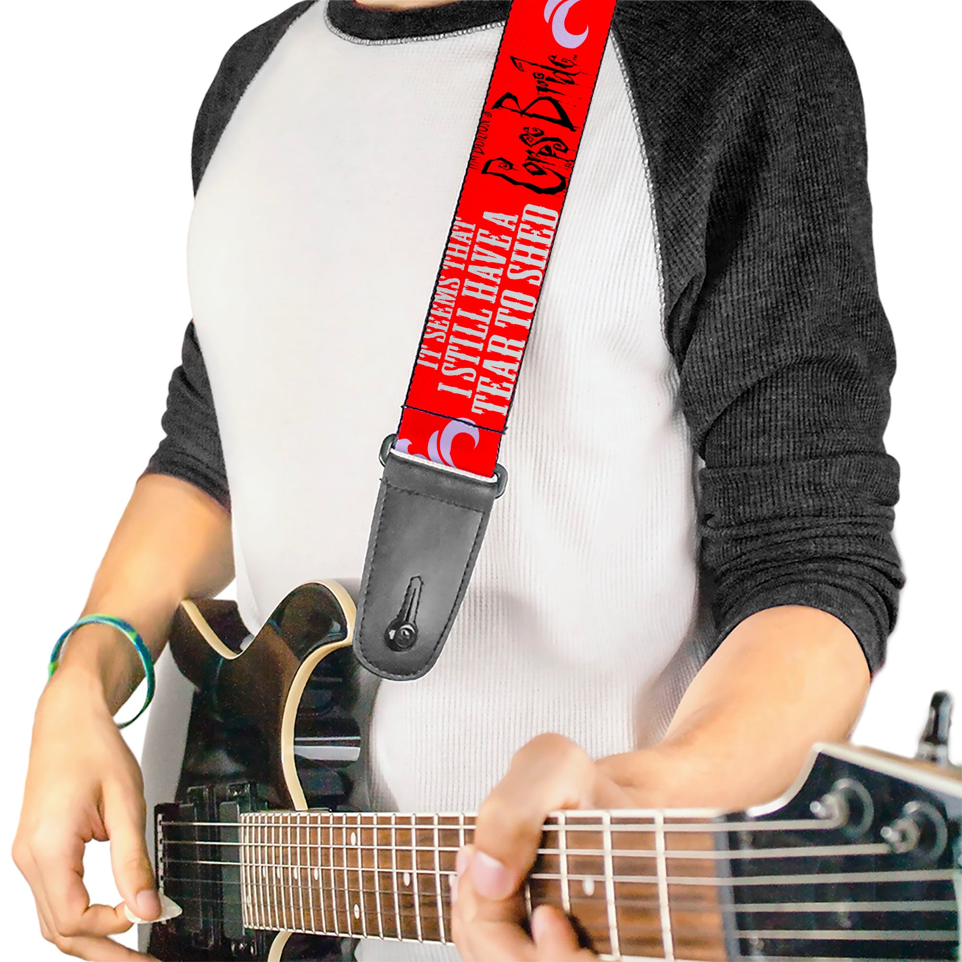 Guitar Strap - CORPSE BRIDE Emily TEAR TO SHED Pose Red/White/Black Guitar Straps Corpse Bride