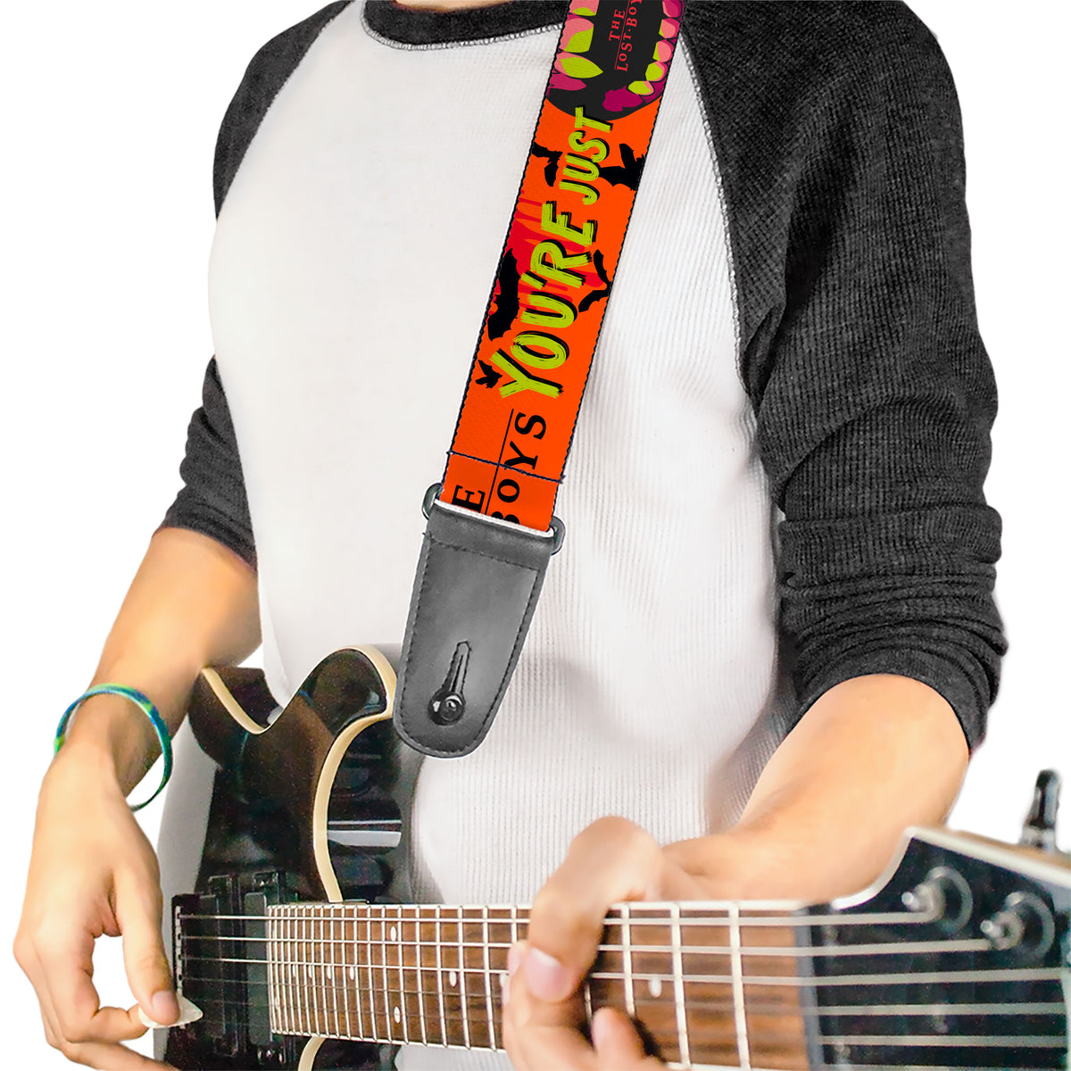 Guitar Strap - The Lost Boys YOU'RE JUST MY BLOOD TYPE David Pose Orange/Black Guitar Straps The Lost Boys