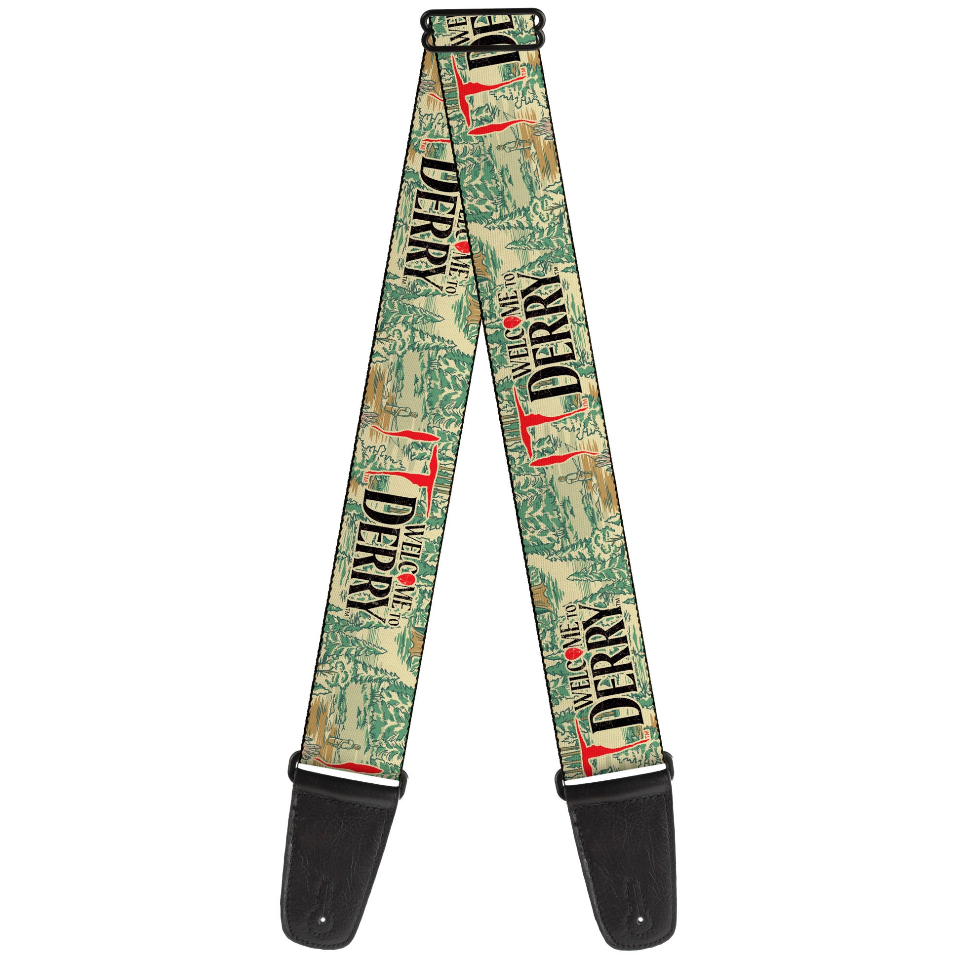 Guitar Strap - IT WELCOME TO DERRY Forest Scenery and Title Logo Beige/Greens Guitar Straps IT